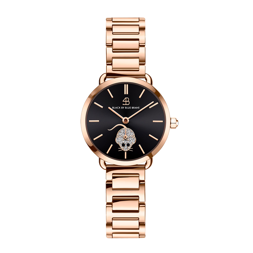 Zodiac Rat 28mm Black Dial Crystal Rat Rosegold Bracelet Watch