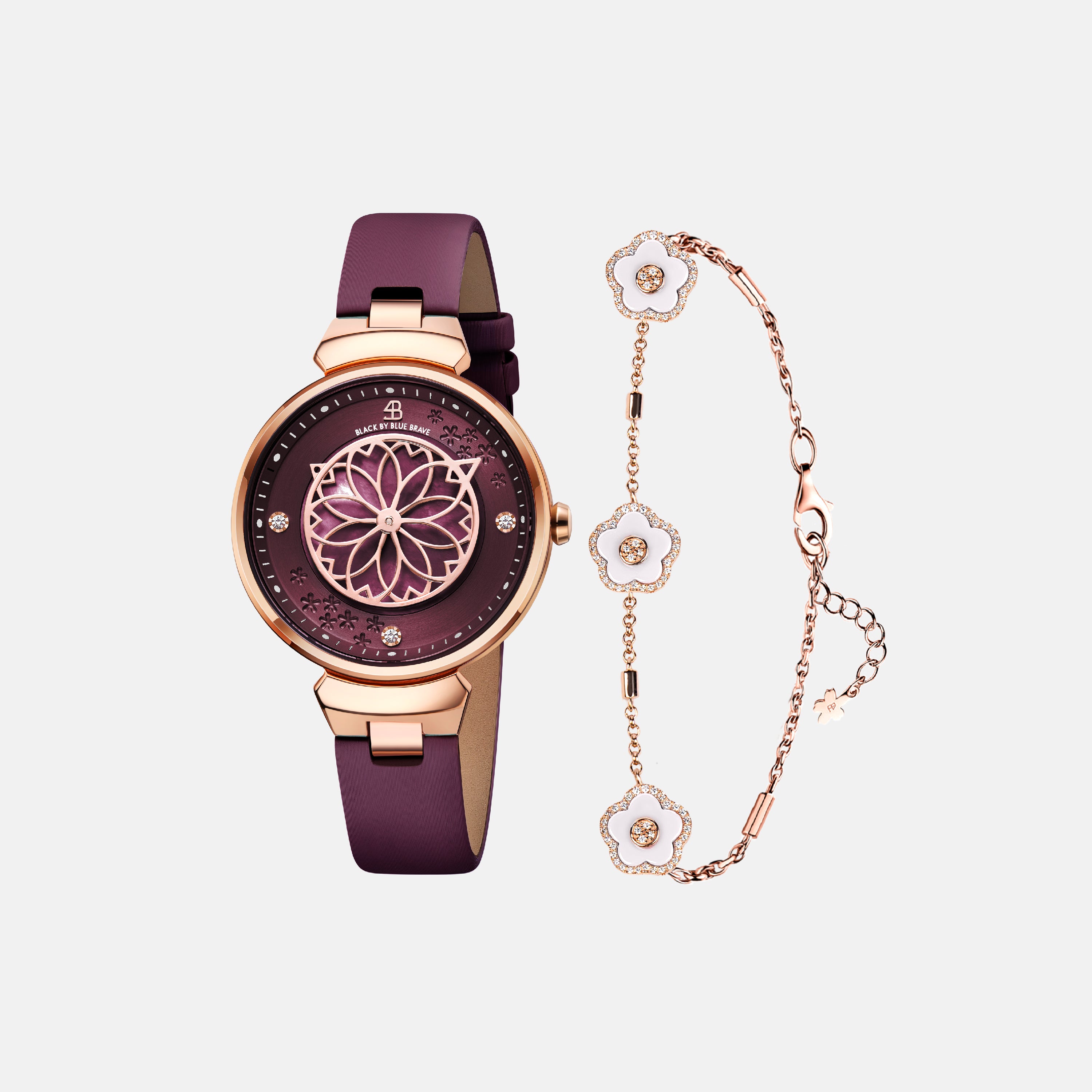 RUBY RED CHERRY BLOSSOM WATCH WITH ROSEGOLD BRACELET & WHITE CERAMIC