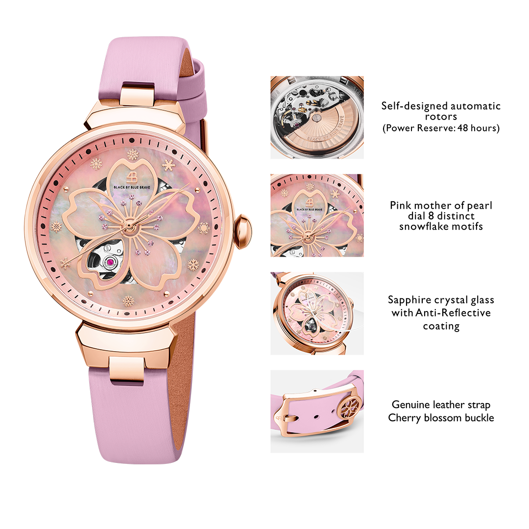 Cherry Blossom 36mm Pink Mother Of Pearl Dial Leather Strap Automatic Watch