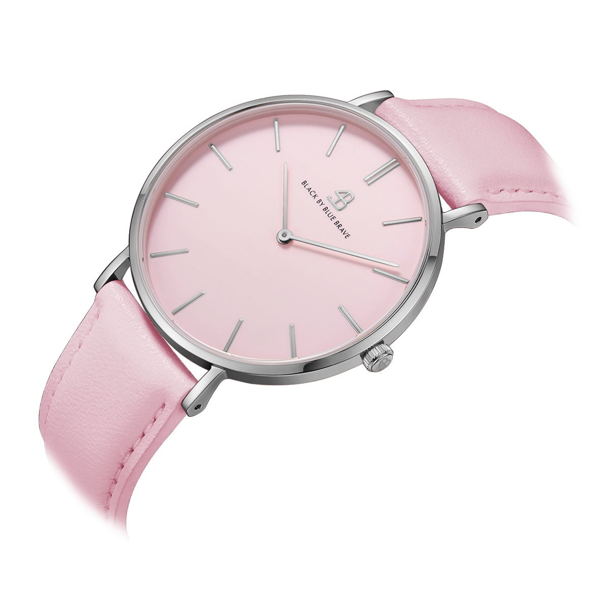 Classic 36mm Pink Dial Silver Case Pink Leather Strap Watch