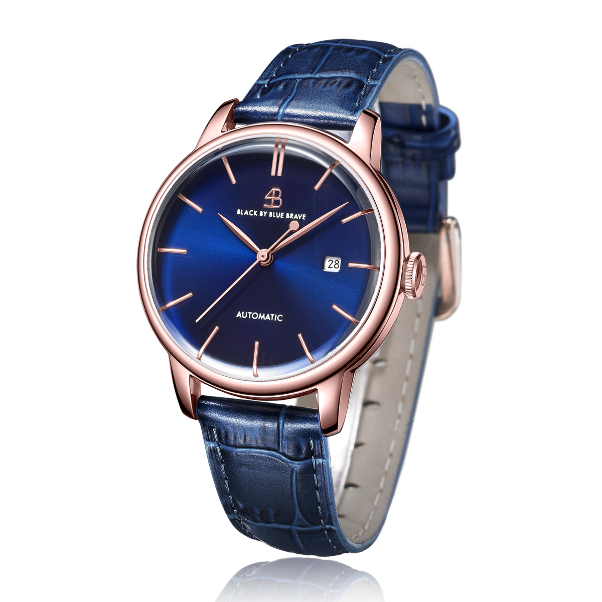 Classic 1986 42mm Blue Dial Rosegold Case Blue Leather Strap Watch