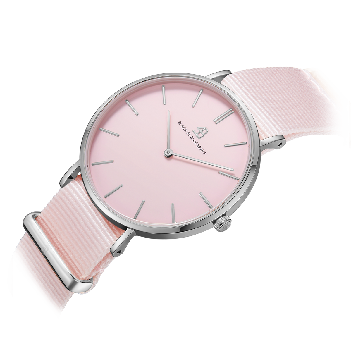 Classic 36mm Pink Dial Silver Case Pink Nylon Strap Watch