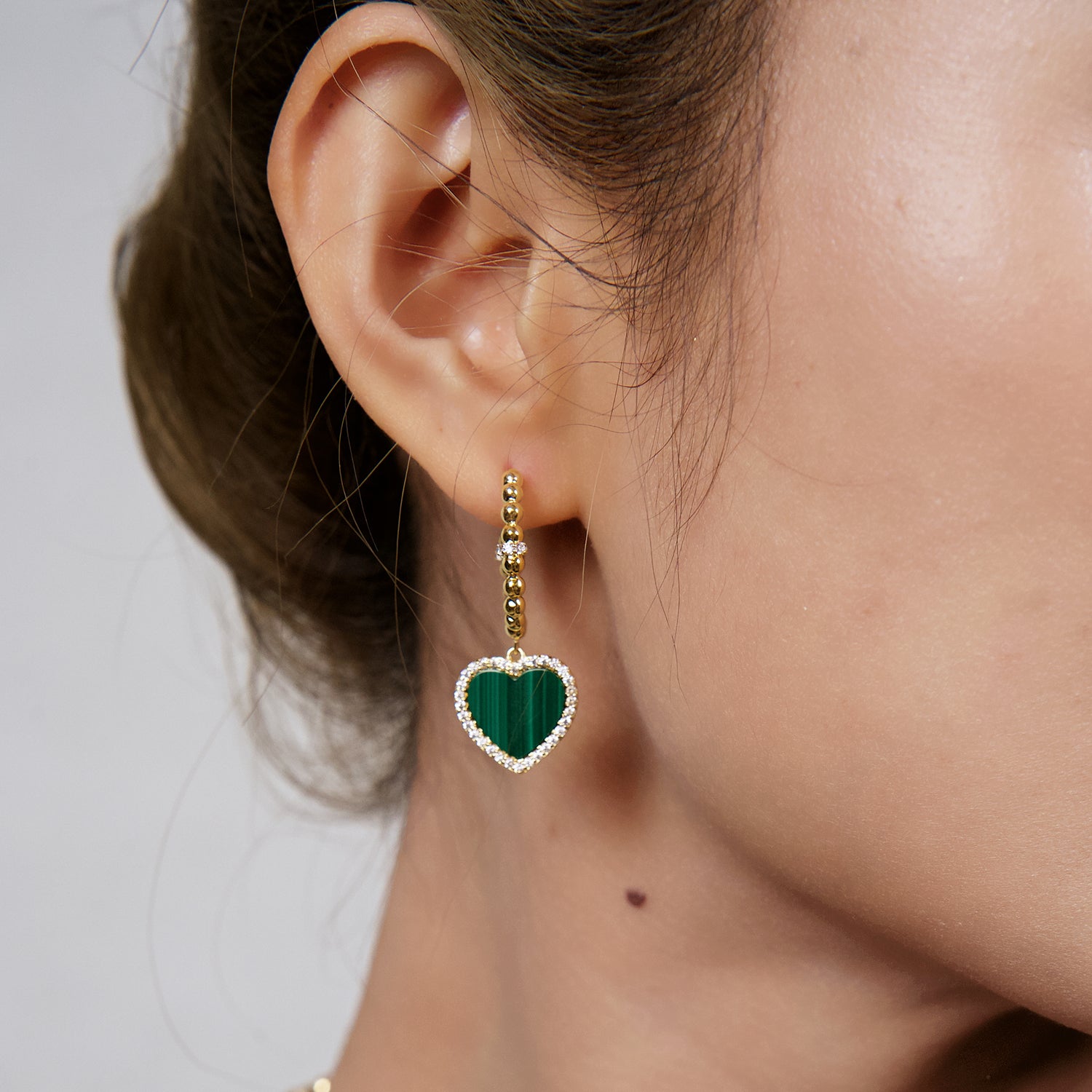 Love Heart Malachite Earrings 18K Rose Gold Plated 20mm