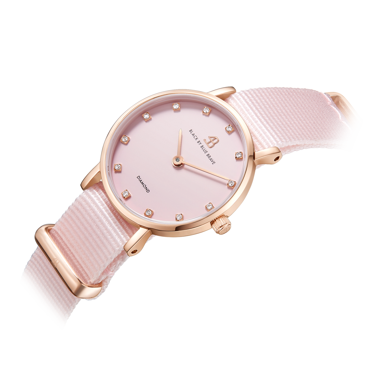 Diamond in the Hand 26mm Pink Dial Genuine Diamond Markers Nylon Strap Watch