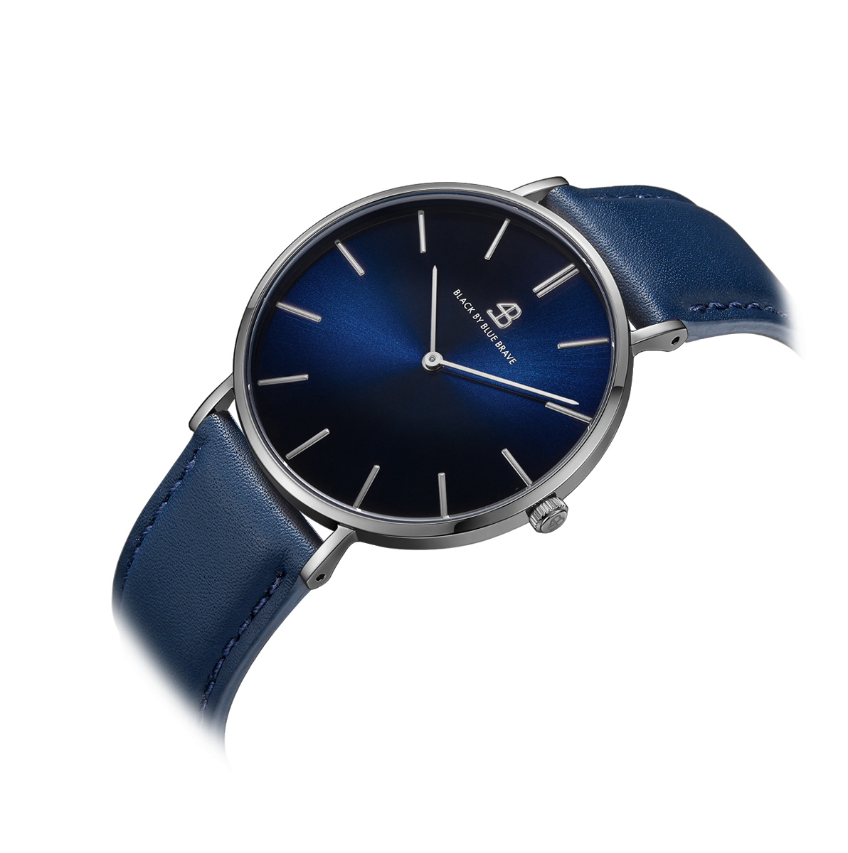 Classic 40mm Blue Dial Silver Case Blue Leather Strap Watch
