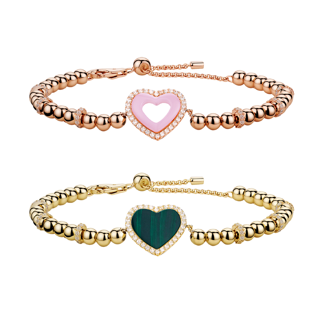 Love Heart Malachite Bracelet & Pink Ceramic Bracelet