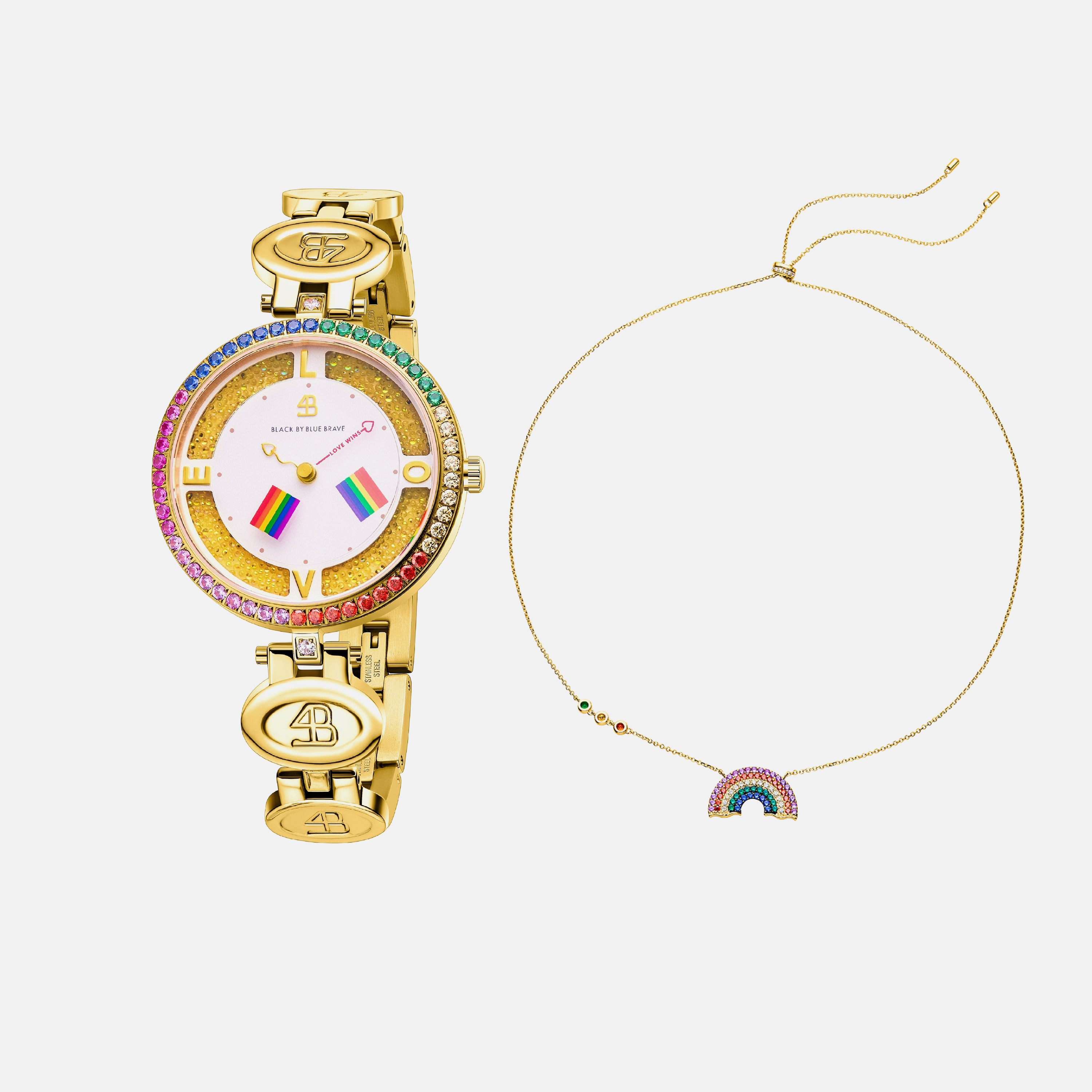 GOLD LOVE WINS 2024 WATCH WITH RAINBOW PENDANT