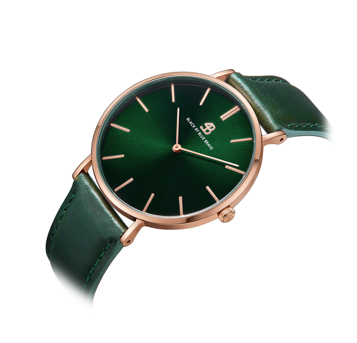 Classic 40mm Green Dial Rose Gold Case Green Leather Strap Watch