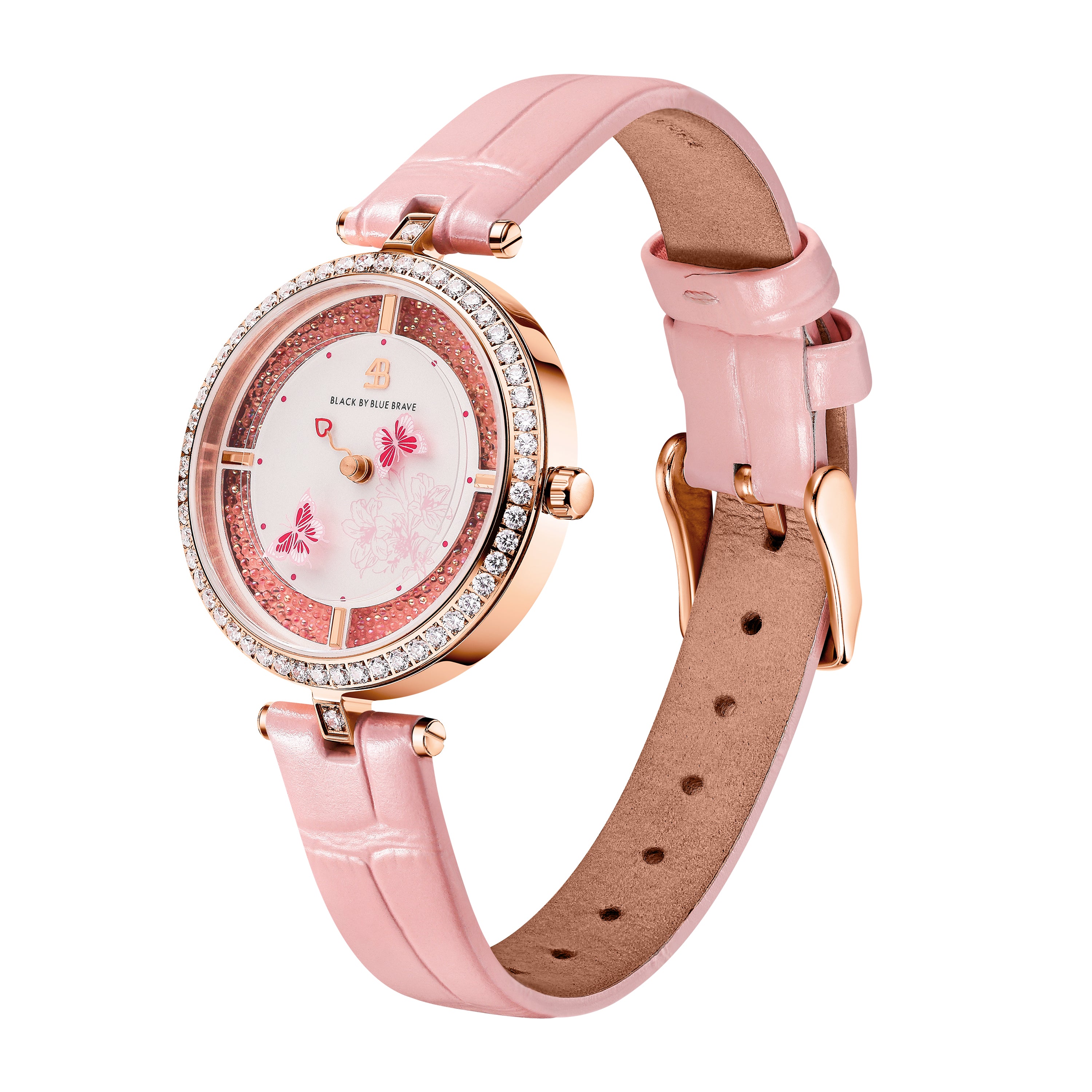 Pink Butterfly Lovers Watch With Flower Ceramic Jewelleries (Earrings, Necklace and Bracelet)