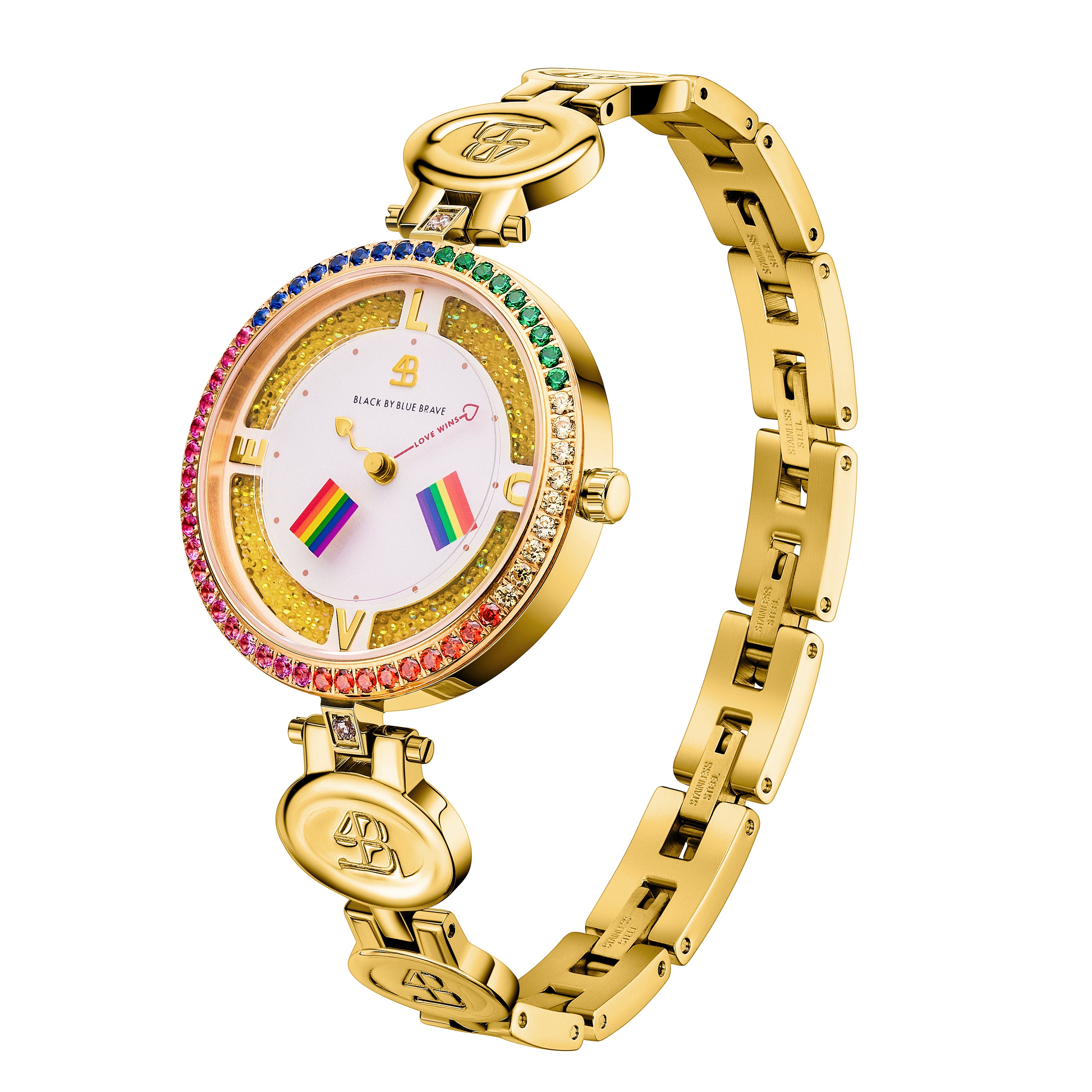 Gold Love Wins 2024 Watch with Rainbow Earrings