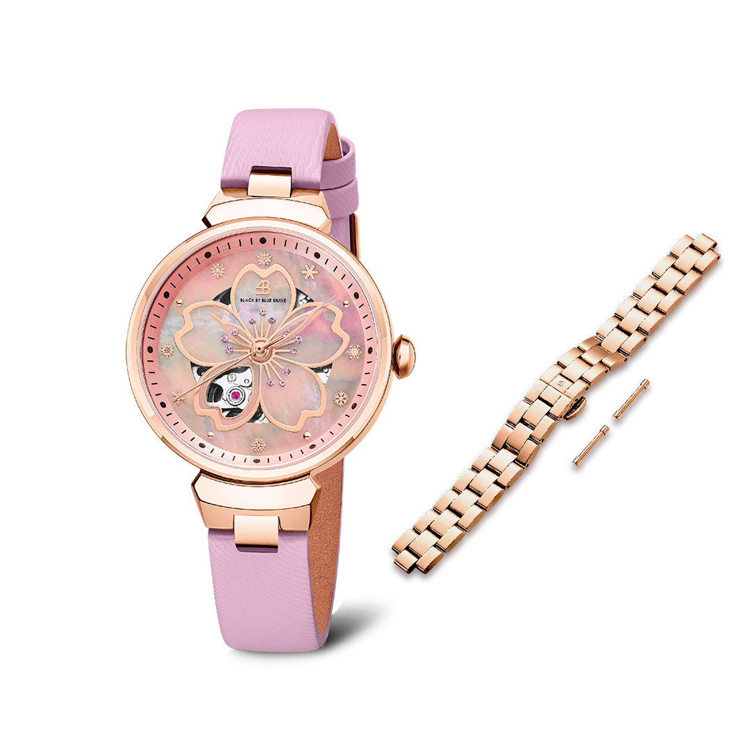 Blue Cherry Blossom 36mm Automatic Watch & Cherry Blossom Bracelet