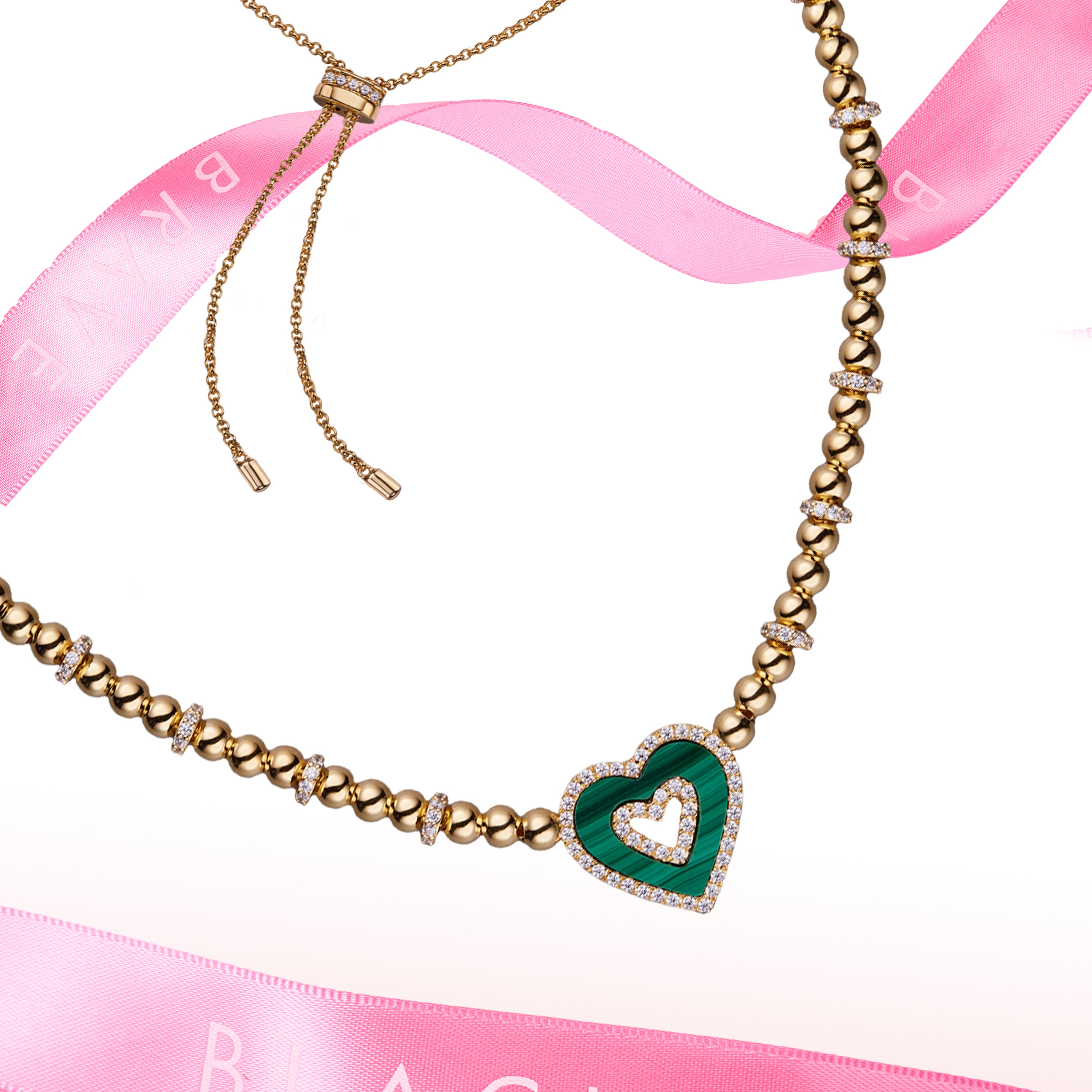 Love heart love Necklace Brass 18K Gold Plating & Green Heart Malachite