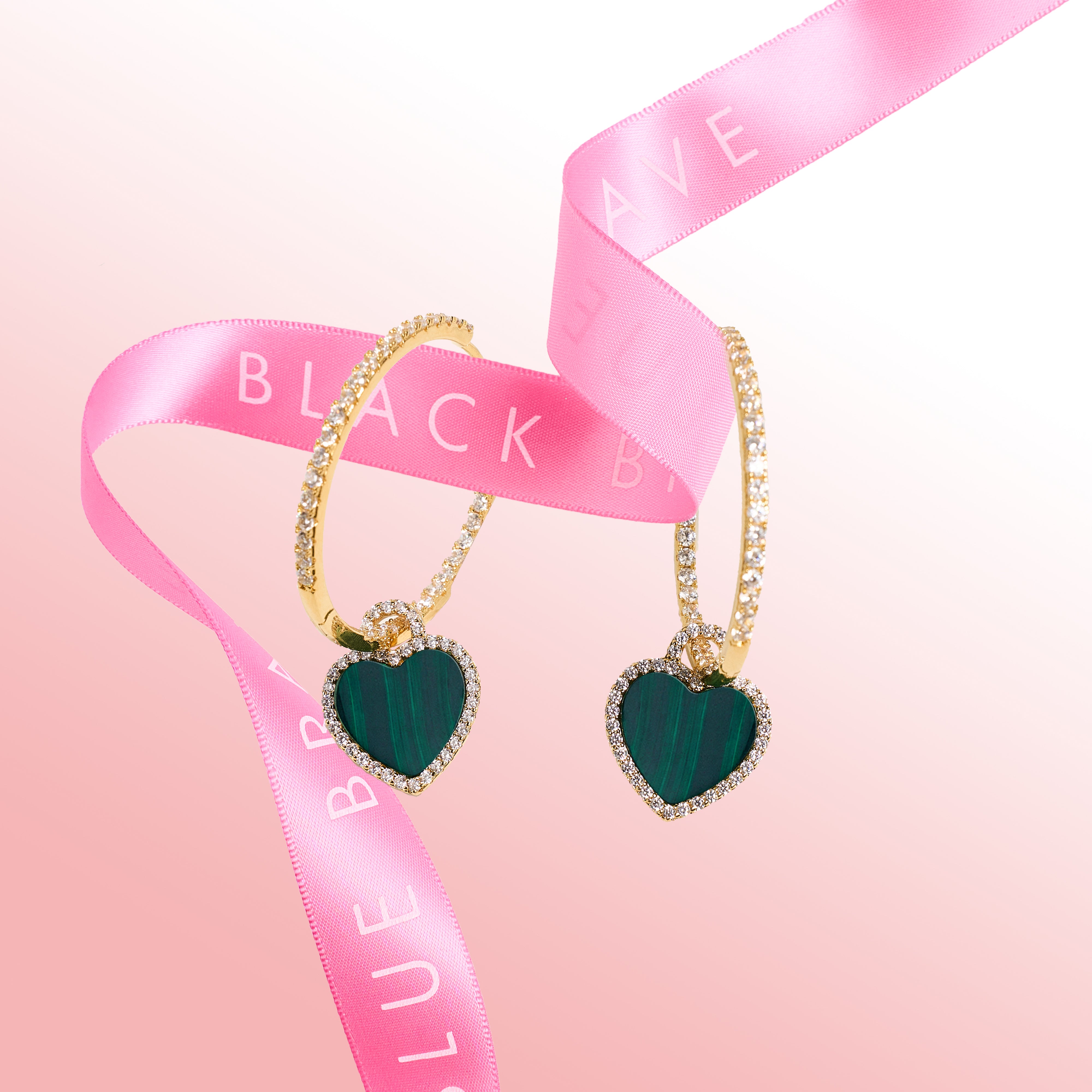 Love heart love Earrings Brass 18K Gold Plating & Green Heart Malachite