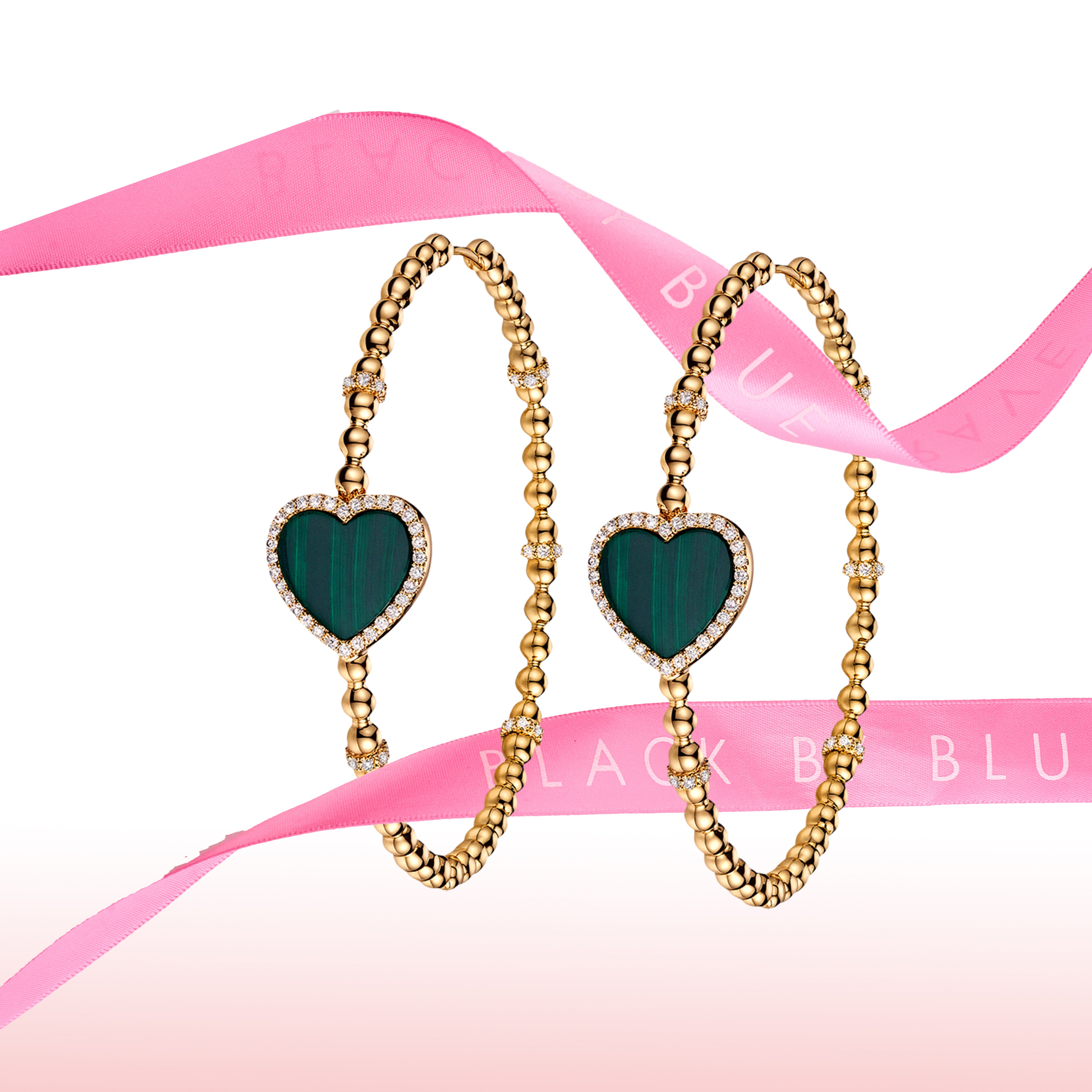 Love heart love Earrings Brass 18K Gold Plating & Green Heart Malachite