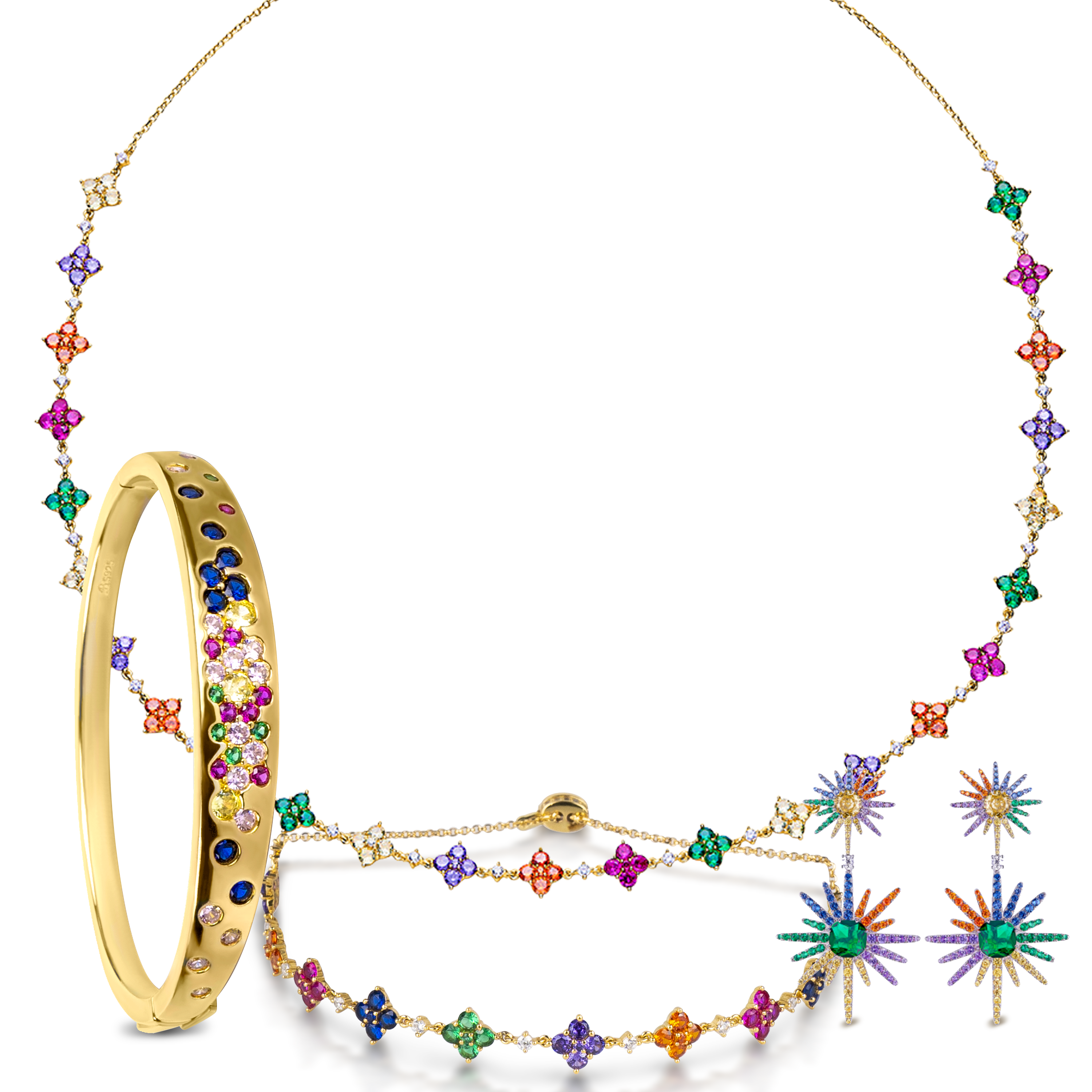Love Wins Rainbow Zirconia Jewelleries (Necklace & Two Bracelets & Earrings) - BLACK BY BLUE BRAVE