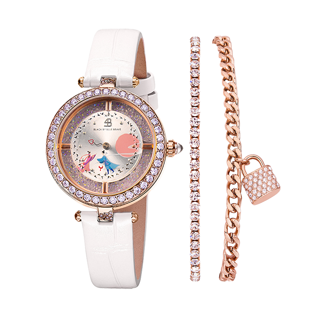 Cowherd and Weaver Girl 34mm White Dial Magpies Bridge Genuine Leather Strap Watch