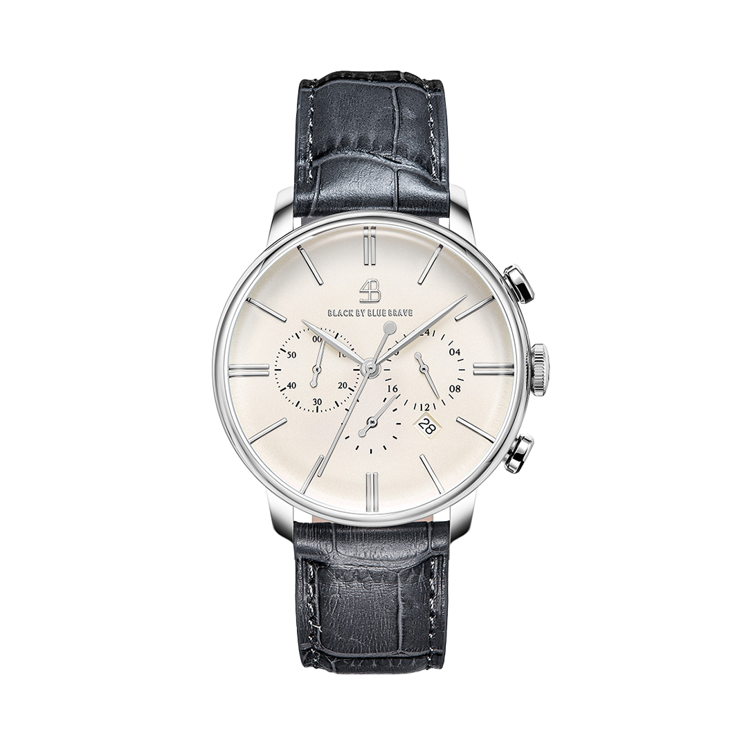 Classic 1986 42mm Chronograph  Ivory White Dial Grey Leather Strap Watch