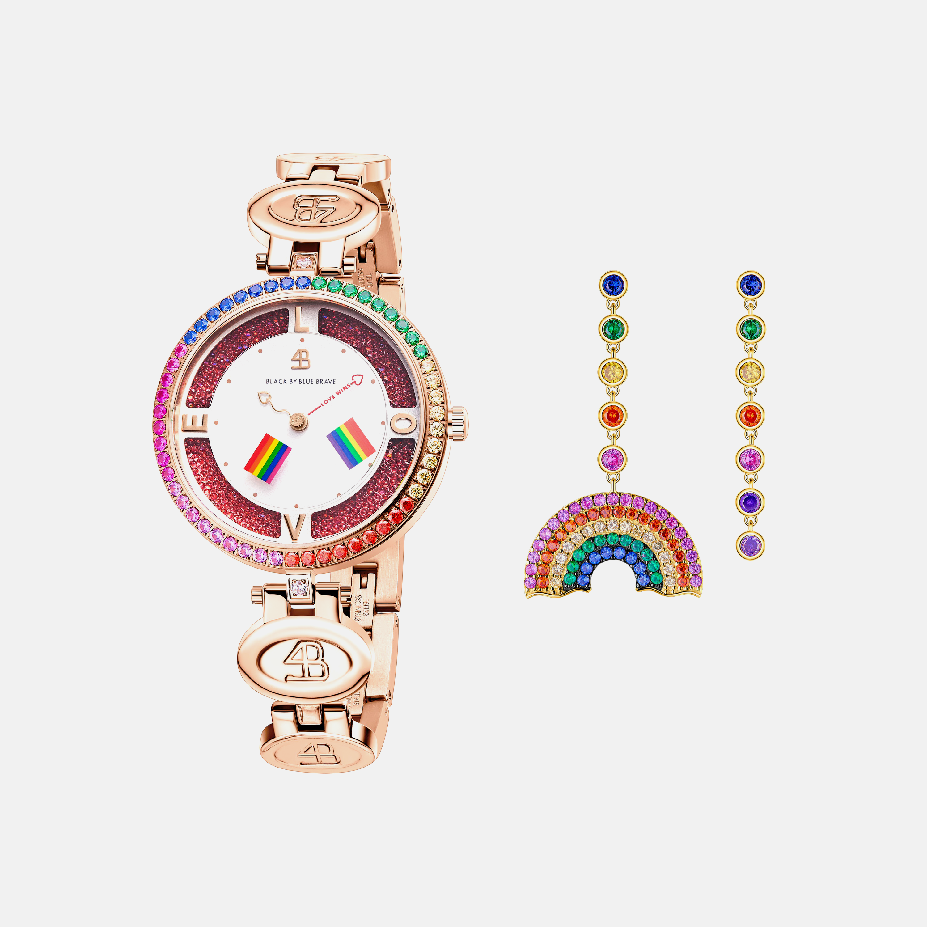 ROSEGOLD LOVE WINS 2024 WATCH WITH RAINBOW EARRINGS