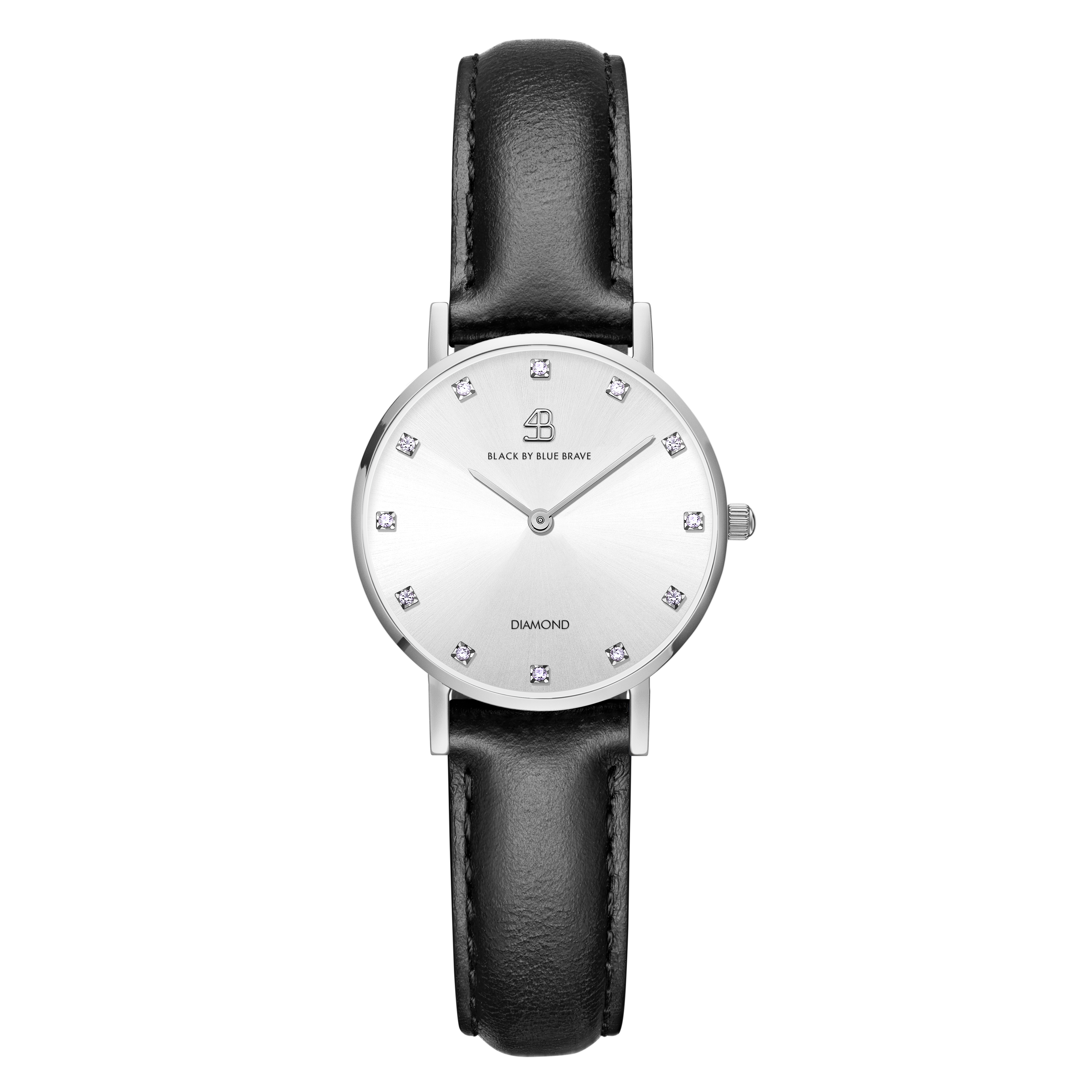 Diamond In The Hand 26mm White Dial Genuine Diamond Markers Silver Case Black Leather Strap Watch