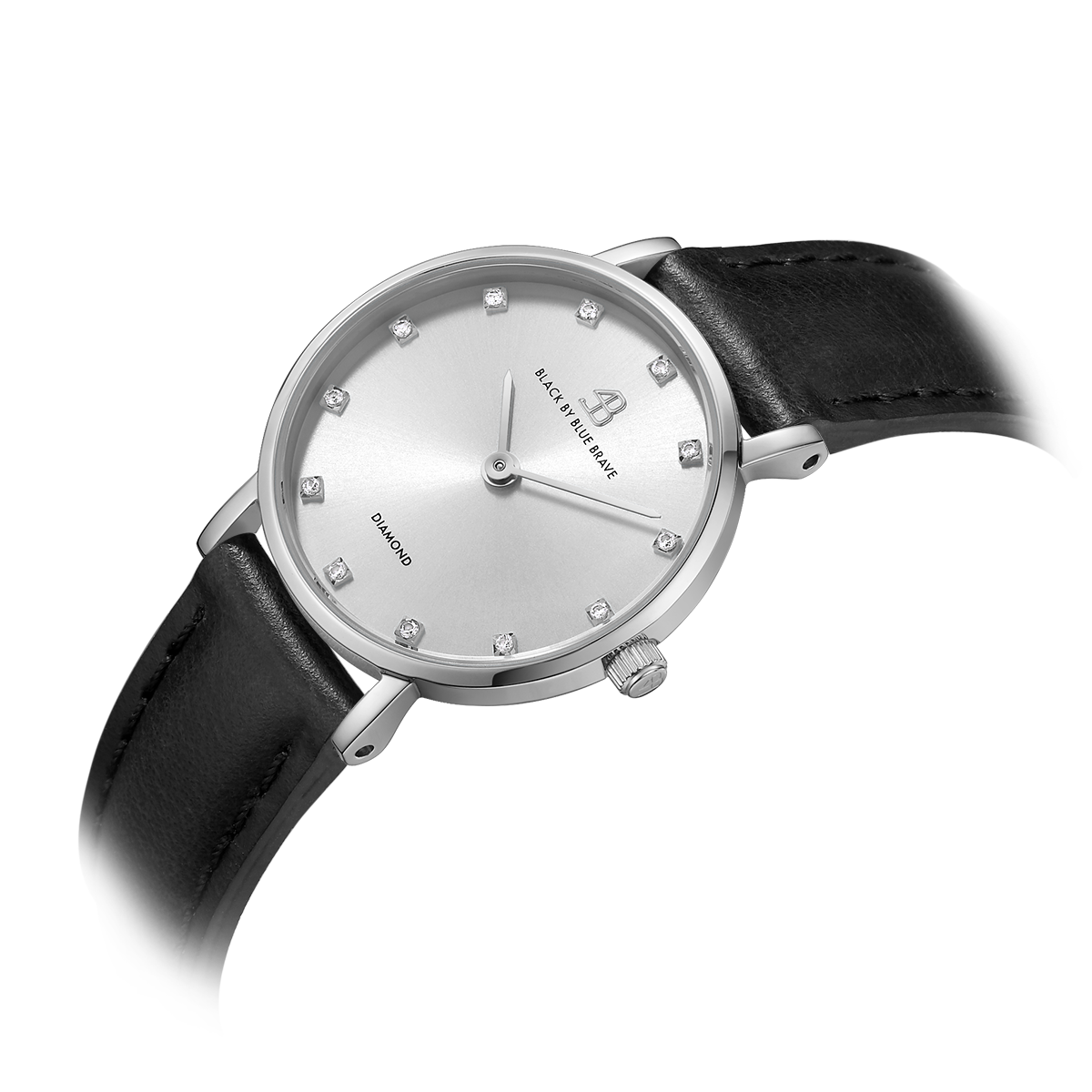 Diamond In The Hand 26mm White Dial Genuine Diamond Markers Silver Case Black Leather Strap Watch