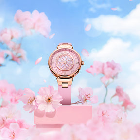 Cherry Blossom Watch Pink Limited Edition Diamonds with Sky Background- BLACK BY BLUE BRAVE