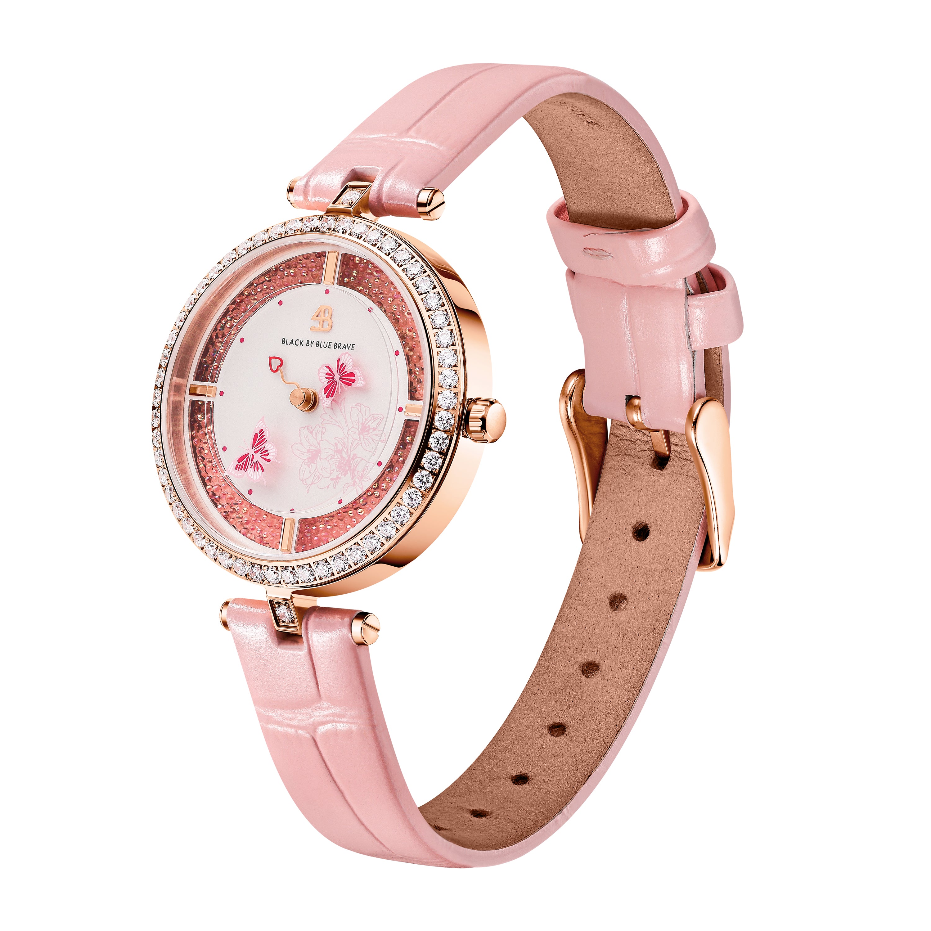 PINK BUTTERFLY LOVERS WATCH WITH BUTTERFLY LOVERS CLOVER BRACELET & NECKLACE