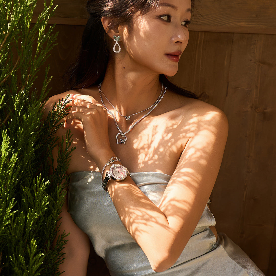 Butterfly Lovers 34mm Pink Dial Moving Butterfly Hands Silver Bracelet Watch - BLACK BY BLUE BRAVE