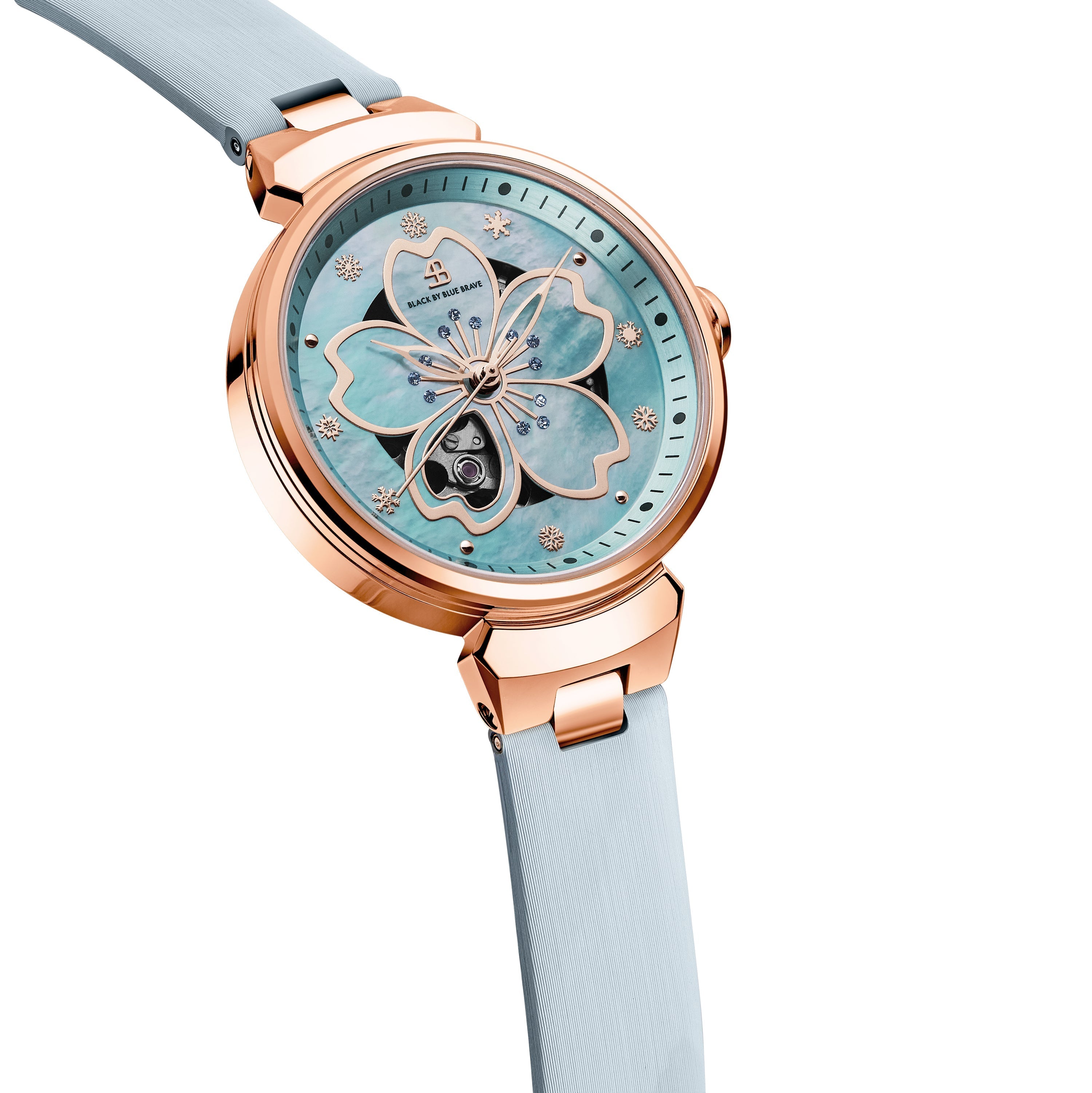 BLUE CHERRY BLOSSOM 36MM AUTOMATIC WATCH & FLOWER CERAMIC  JEWELLERIES（EARRINGS & BRACELET）