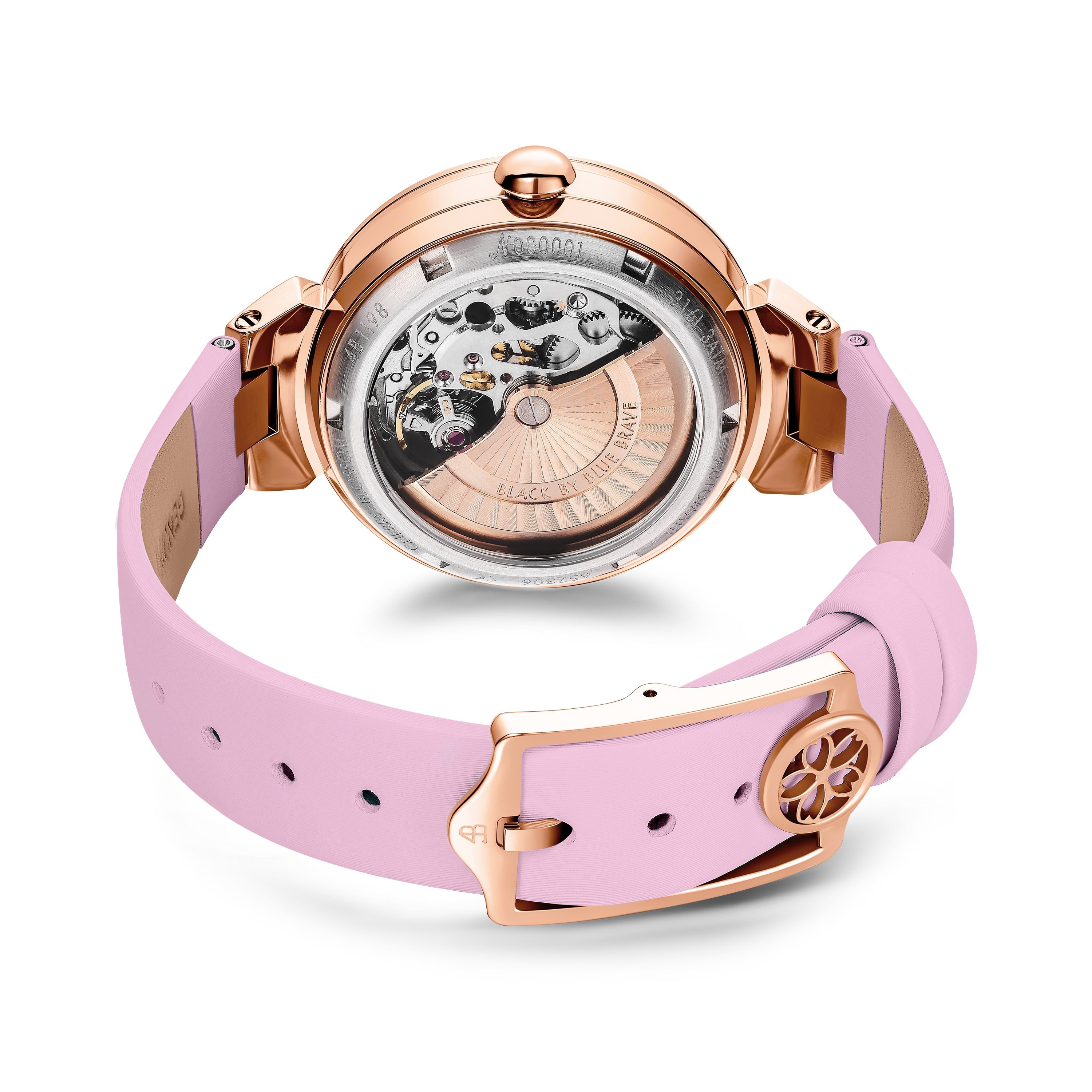 PINK CHERRY BLOSSOM 36MM AUTOMATIC WATCH & ROSEGOLD FLOWER NECKLACE & PINK CERAMIC