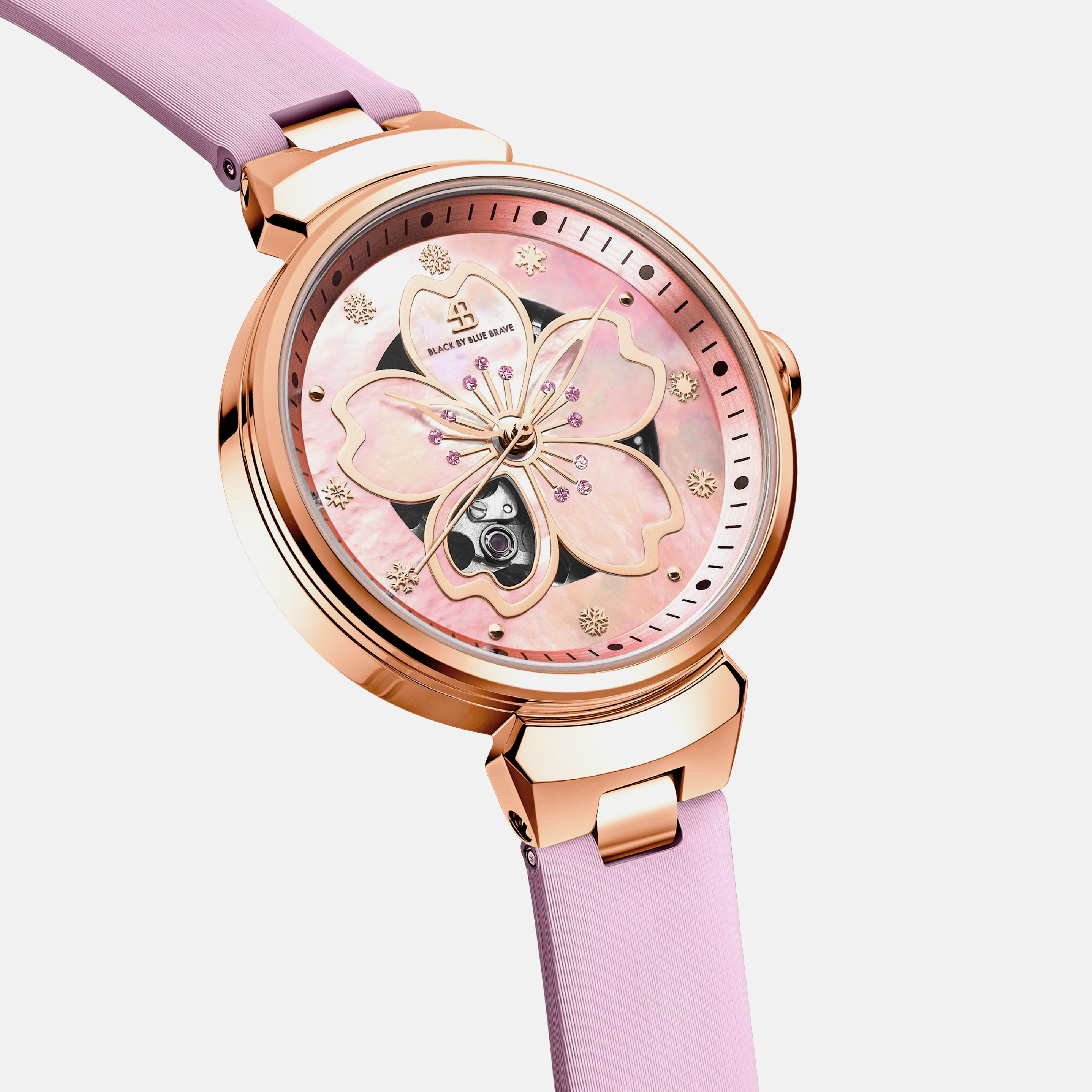 PINK CHERRY BLOSSOM 36MM AUTOMATIC WATCH & ROSEGOLD BRACELET & PINK CERAMIC