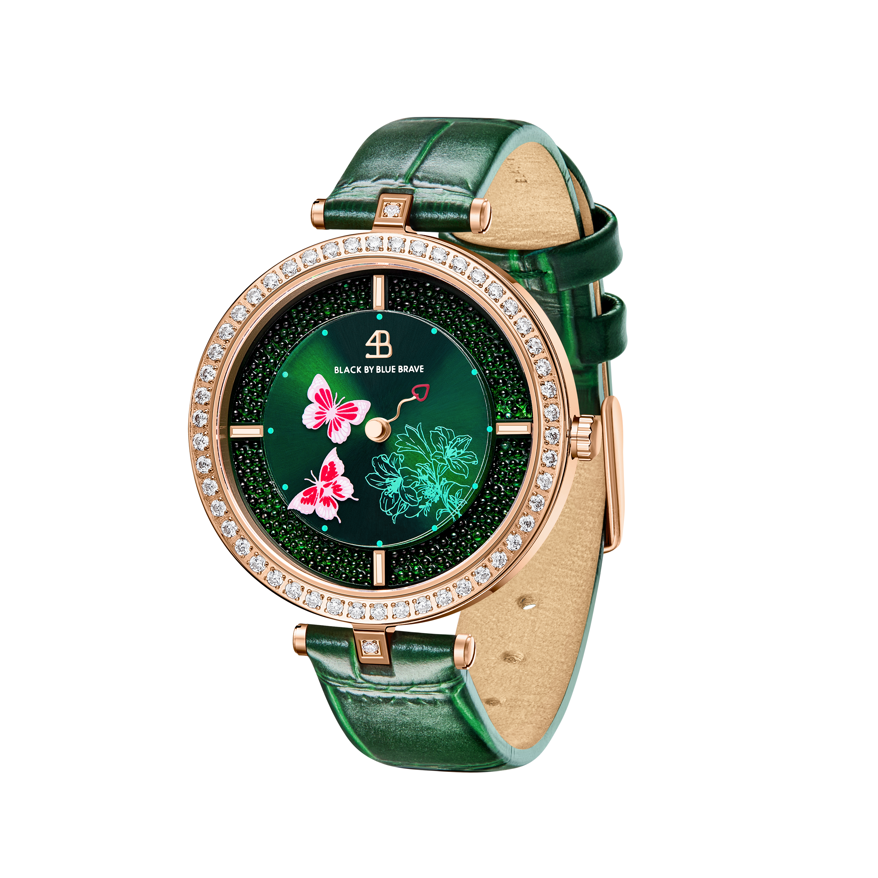 GREEN BUTTERFLY LOVERS WATCH WITH BUTTERFLY LOVERS CLOVER BRACELET & NECKLACE