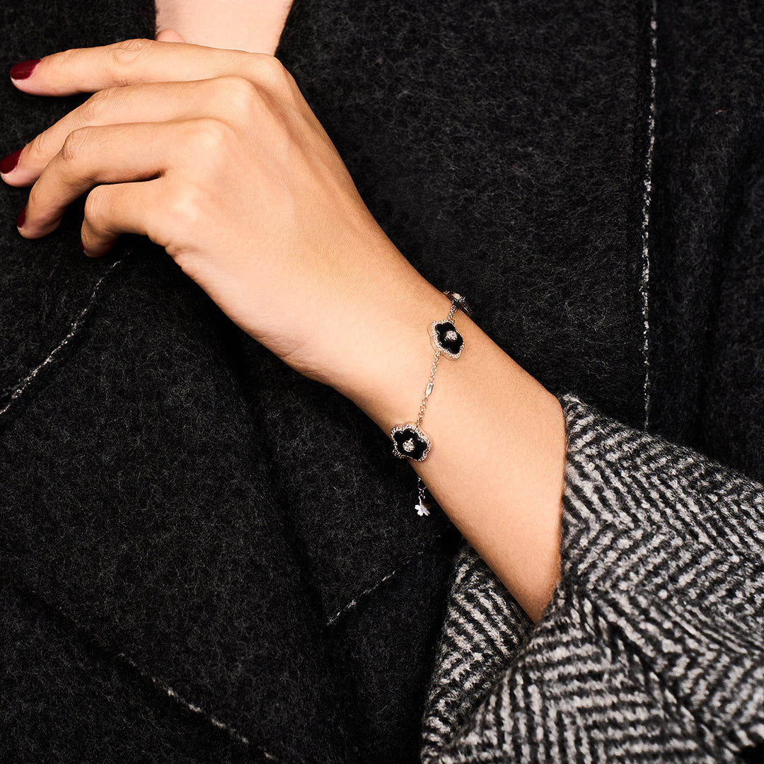 Cherry Blossom Bracelet - Black Ceramic Flower Bracelet