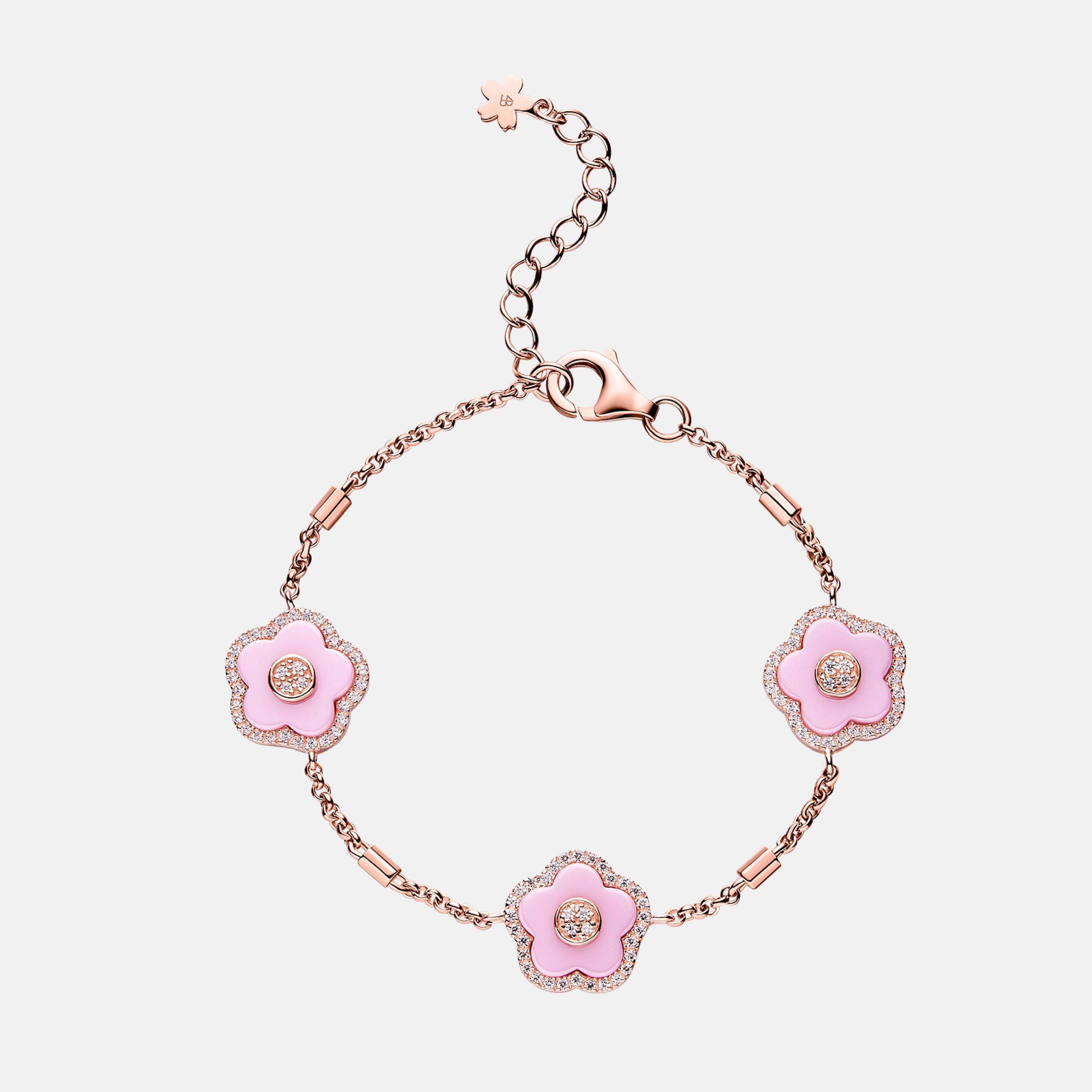 Cherry Blossom Diamond & Flower Ceramic Bracelet