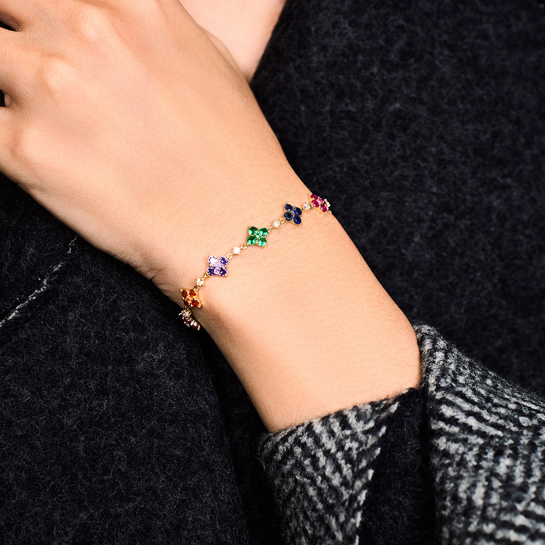 Love Wins Rainbow Flower Zirconia Gold Adjustable Bracelet Sterling Sliver Gold Plated