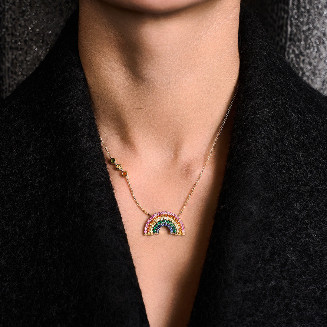 Love Wins Rainbow Zirconia Gold Adjustable Chain Necklace Sterling Sliver Gold Plated