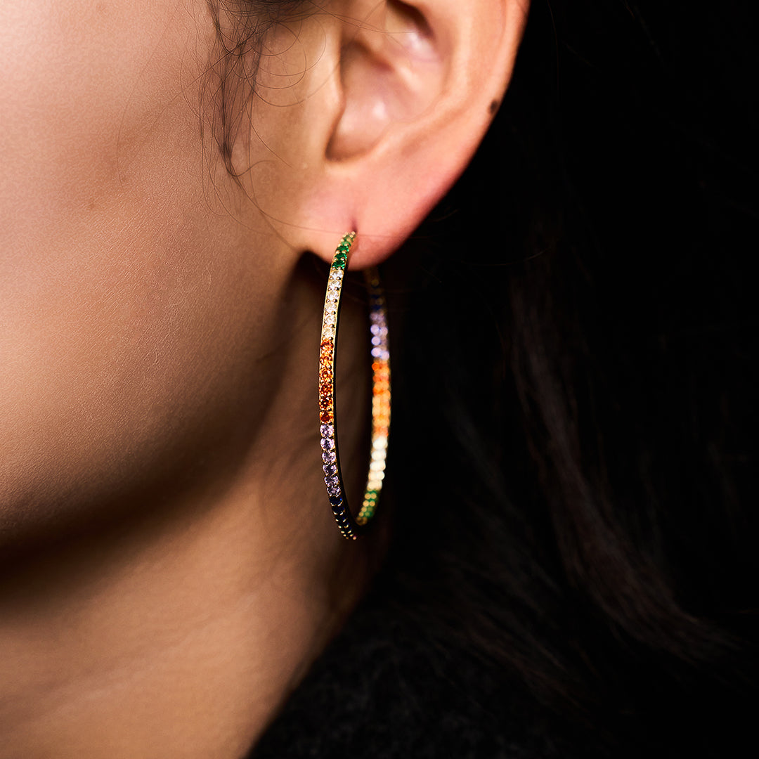 Love Wins Rainbow Zirconia Sparkle Earrings (Sterling Sliver, Gold Plated)