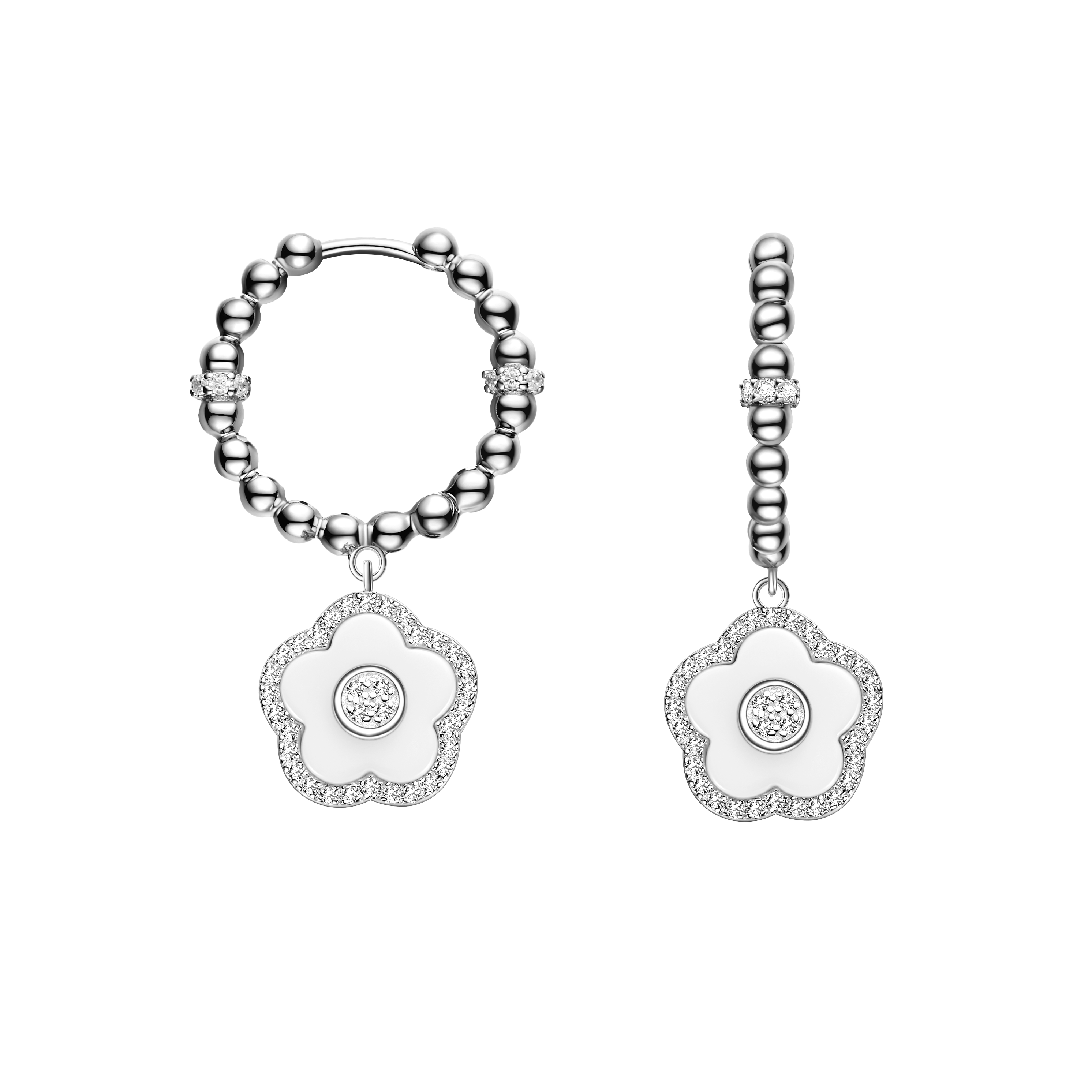 WHITE DIAMOND CHERRY BLOSSOM CERAMIC WATCH WITH FLOWER CERAMIC  JEWELLERIES（EARRINGS & BRACELET）