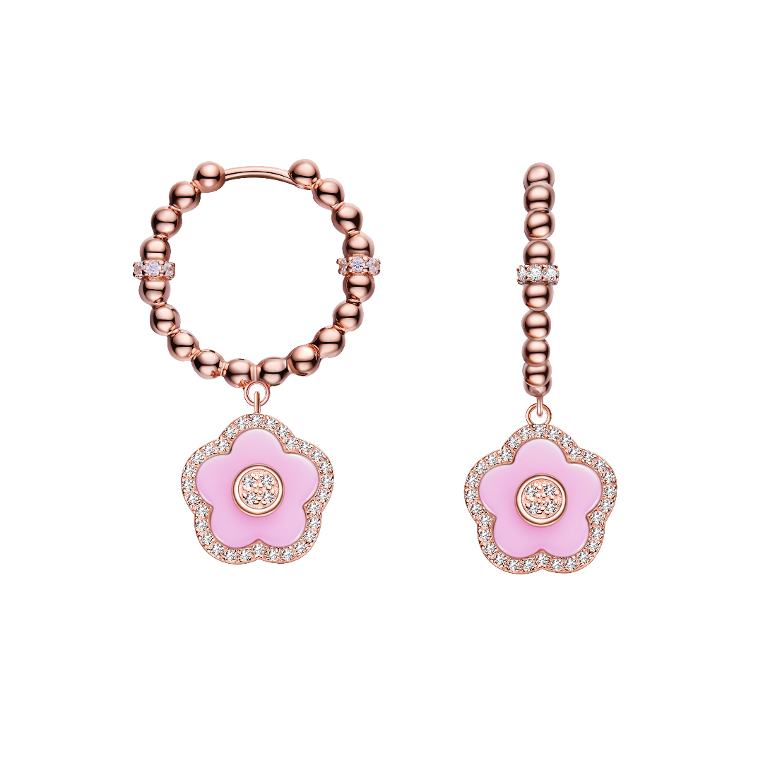 Champagne Cherry Blossom Watch & Flower Ceramic Earrings