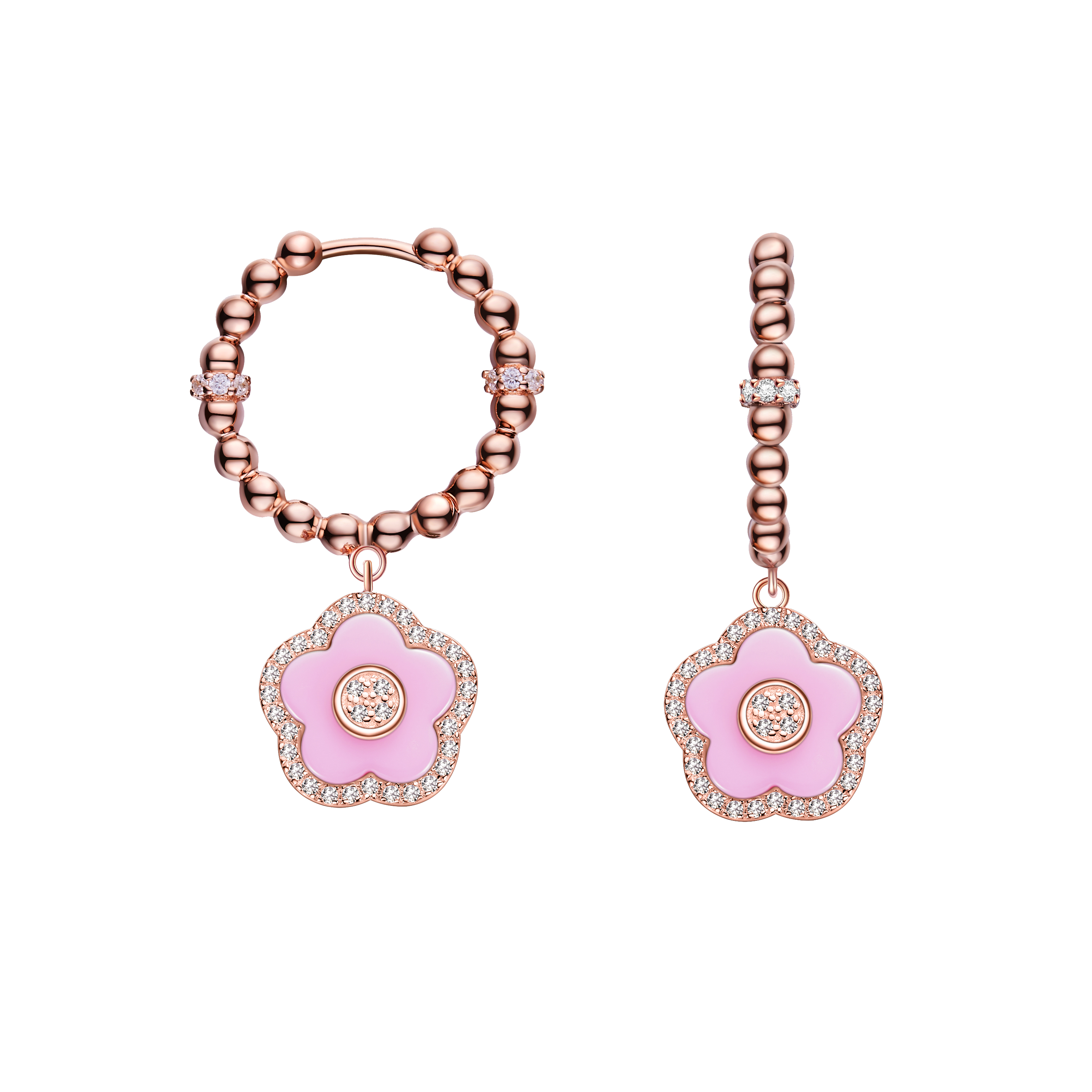 Cherry Blossom Diamond + Flower Ceramic Earrings & Ring & Necklace & Bracelet Set