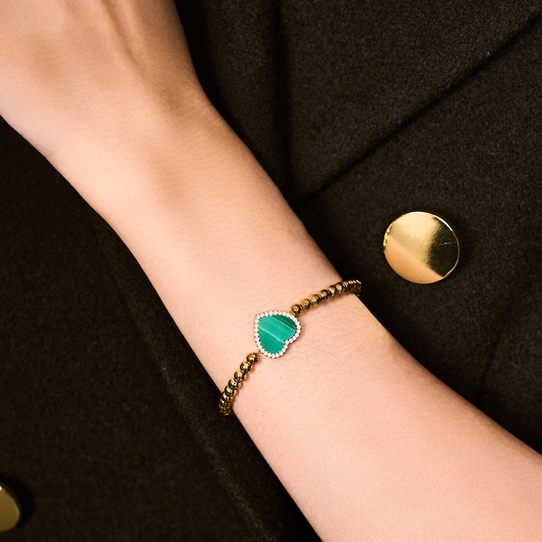 Love Heart Malachite Bracelet 18K Gold Plated