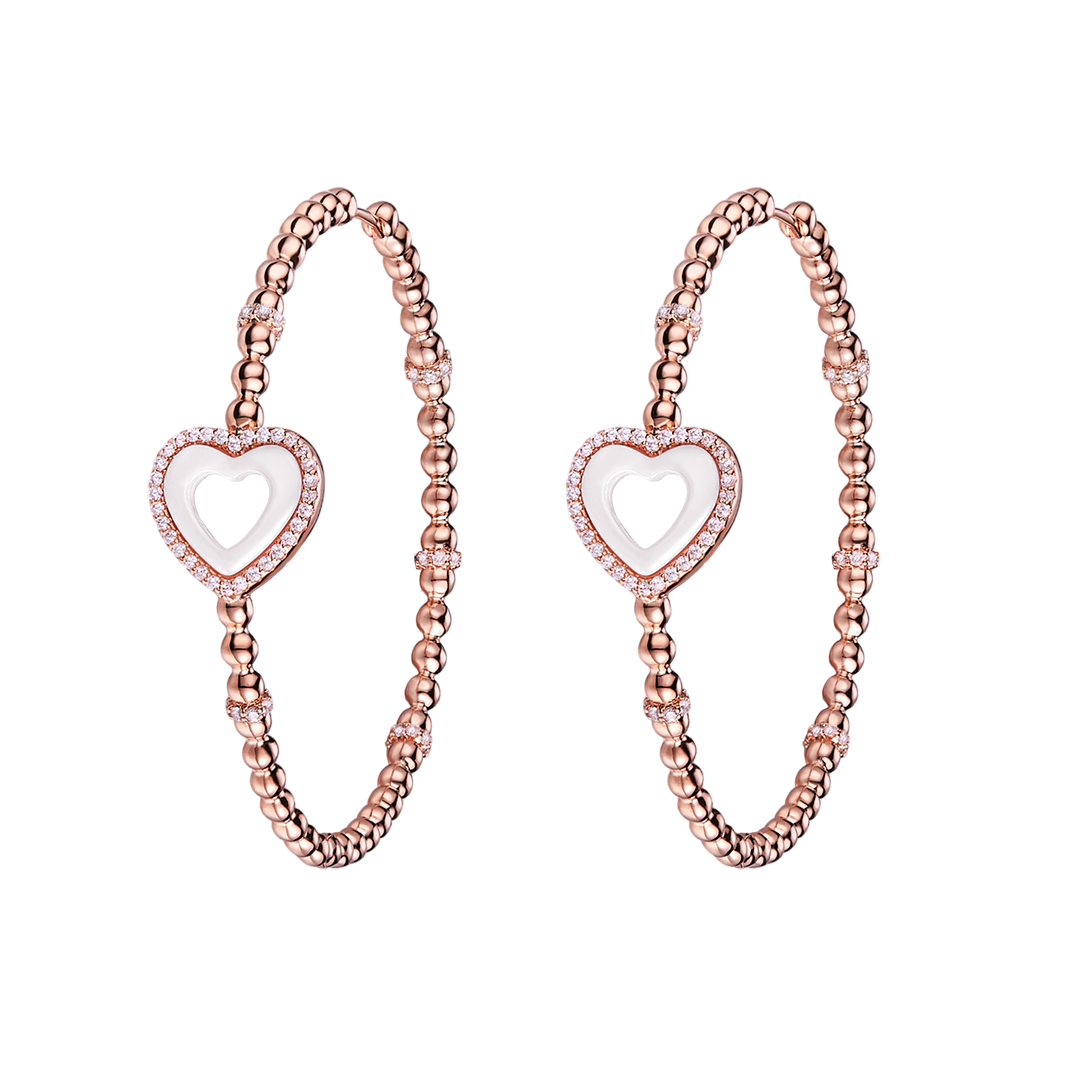 Love Heart White Ceramic Earrings 18K Rose Gold Plated 45mm