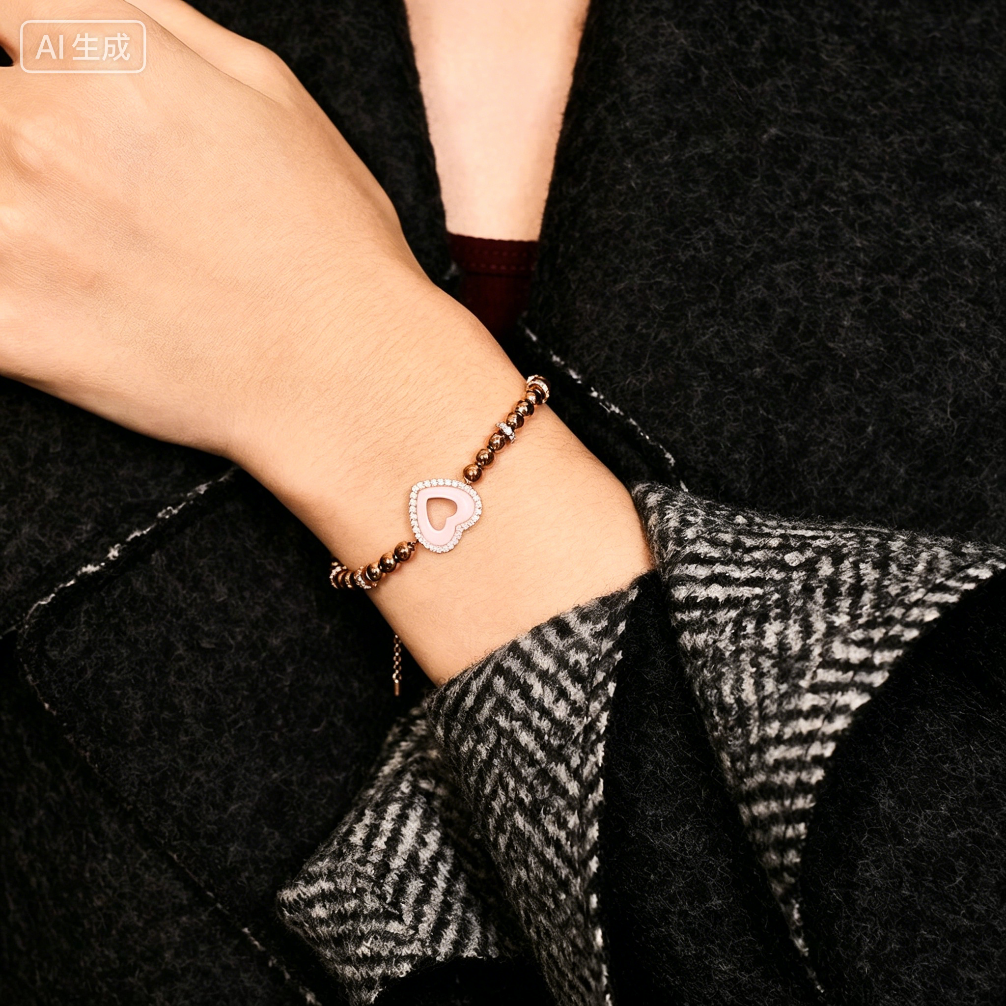 Love Heart Pink Ceramic Bracelet 18K Rose Gold Plated