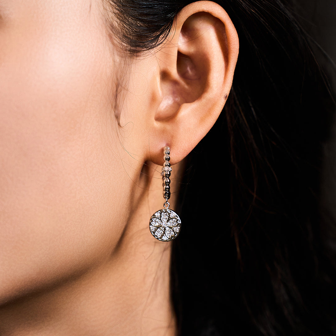 Cherry Blossom Symphony Sakura Silver Baby's Breath Earrings (Platinum Plated)