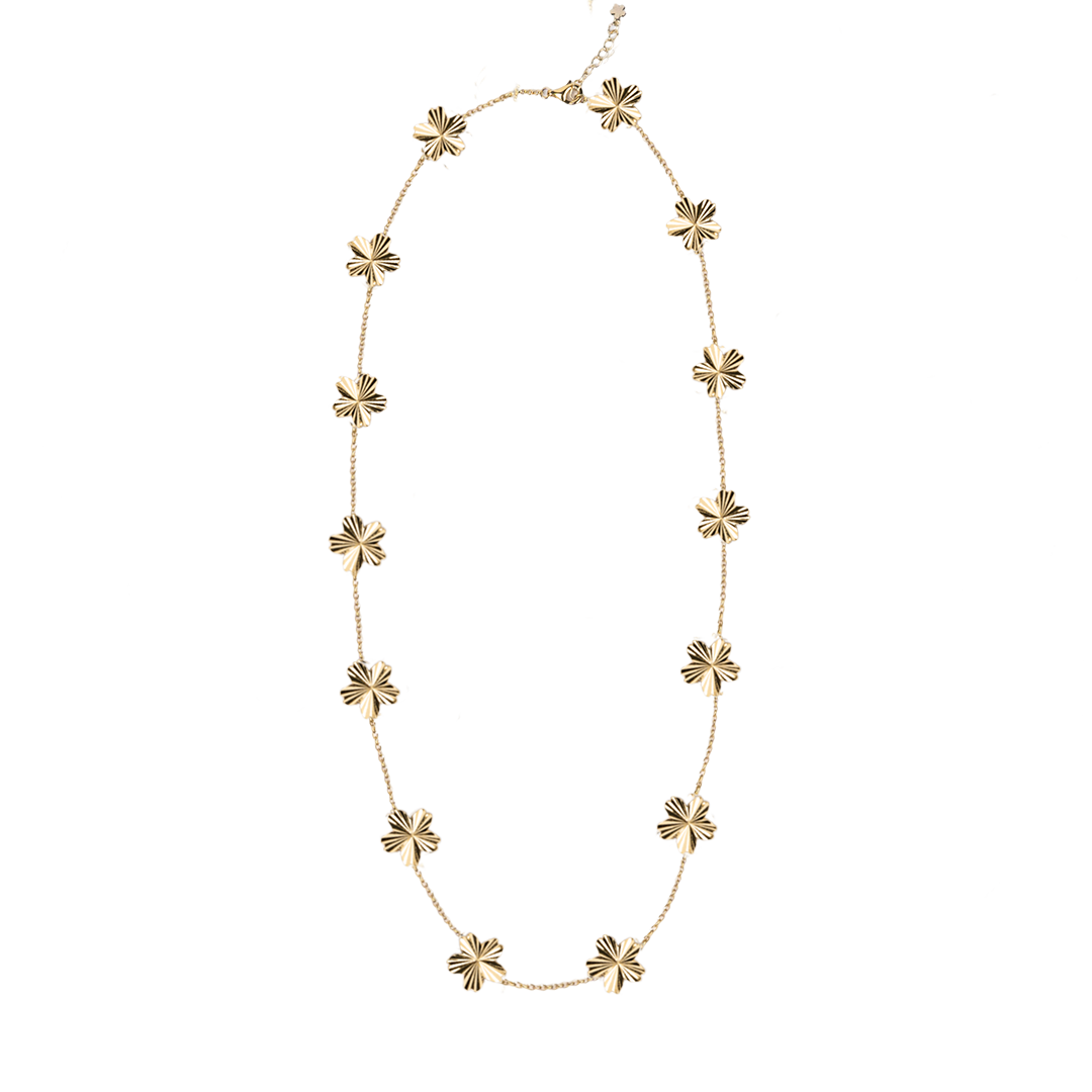 Cherry Blossom Gleam 14-Flower Shine Light Sakura Gold Necklace (18K Gold Plated)