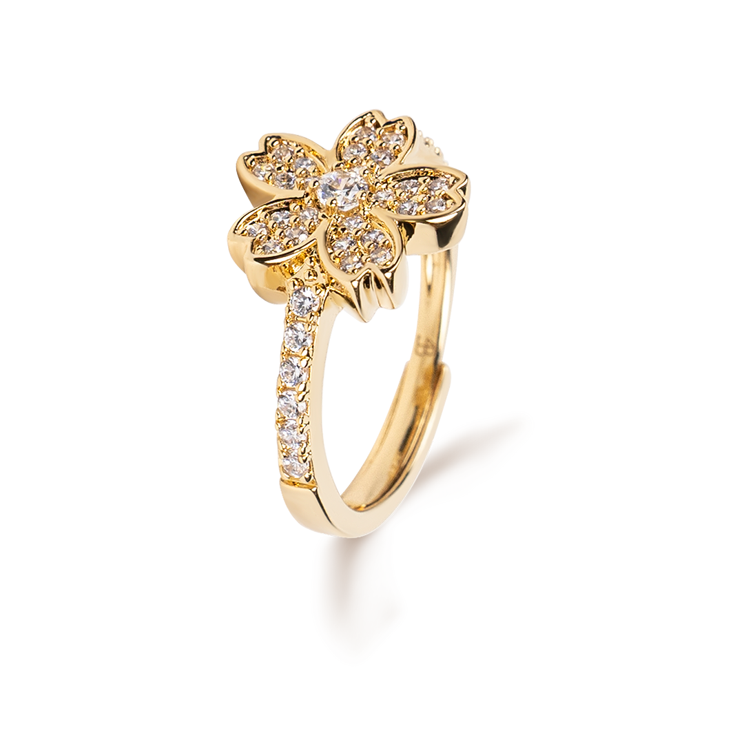 Cherry Blossom Symphony Flower Gold Adjustable Ring (18K Gold Plated)