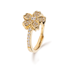 Cherry Blossom Symphony Flower Gold Adjustable Ring (18K Gold Plated)