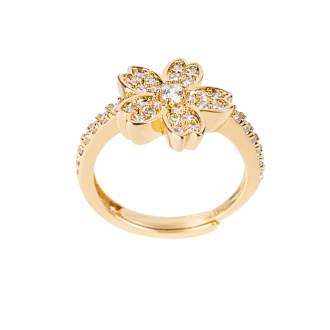 Cherry Blossom Symphony Flower Gold Adjustable Ring (18K Gold Plated)