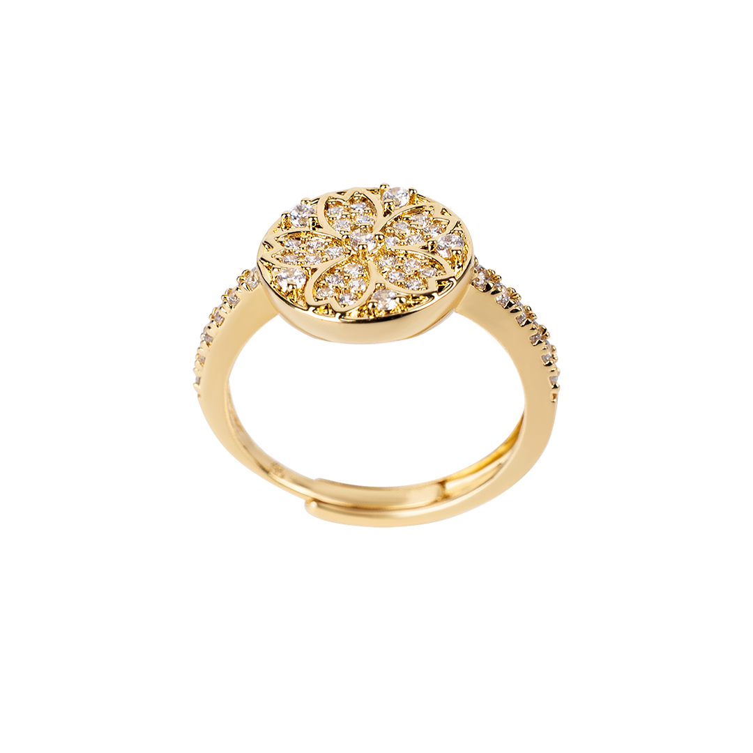Cherry Blossom Symphony Pavé Sakura Gold Adjustable Ring (18K Gold Plated)