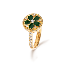 Cherry Blossom Symphony Green Enamel Sakura Adjustable Ring (18K Gold Plated)