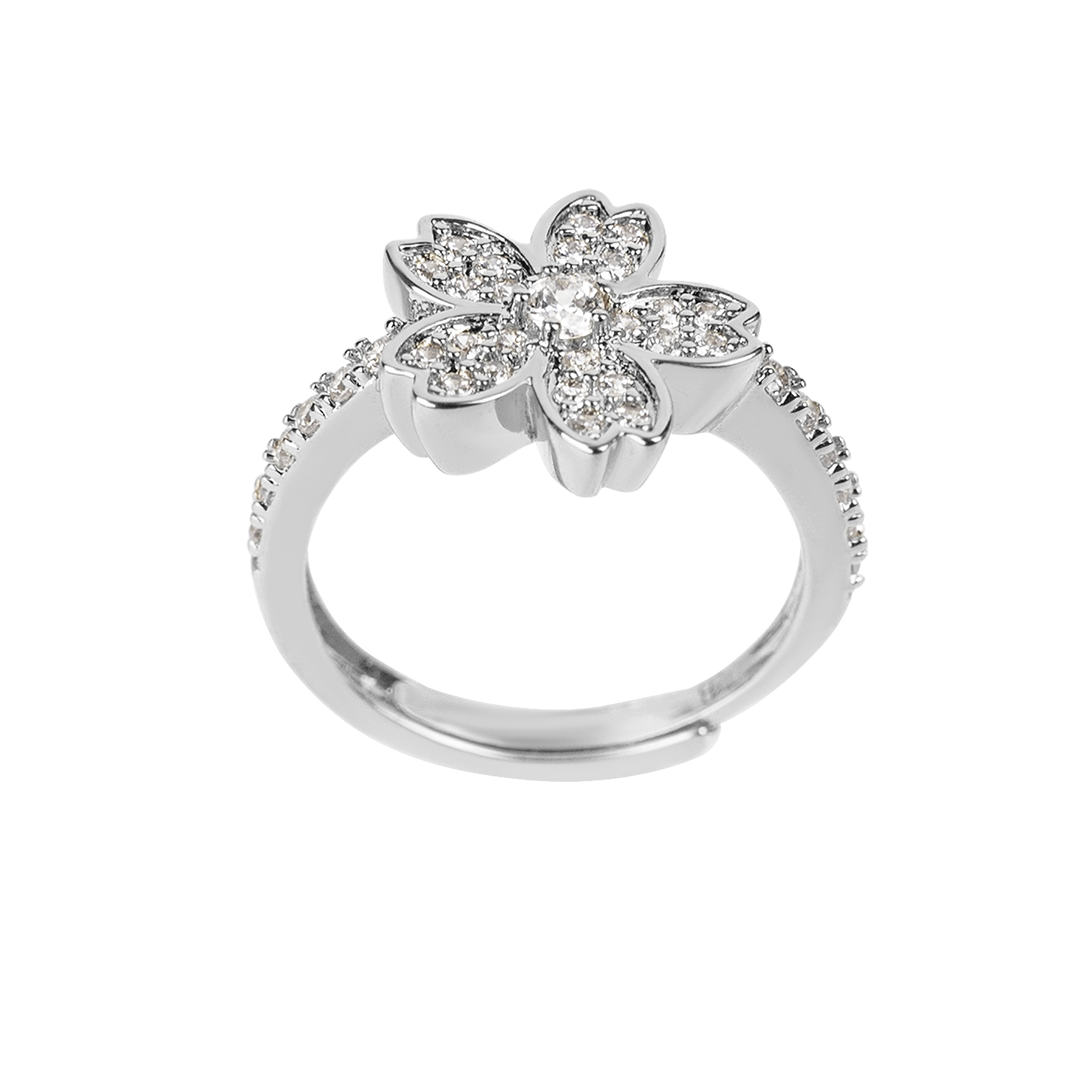 Cherry Blossom Symphony Sliver Sakura Adjustable Ring (Platinum Plated)